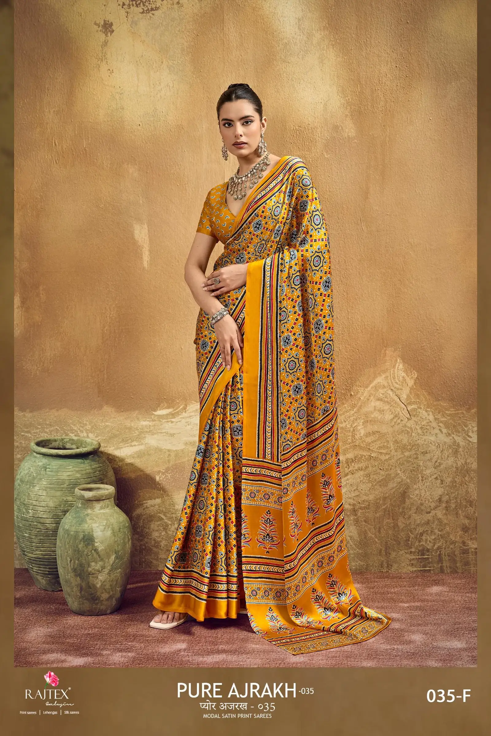 Rajtex Pure Ajrakh 035 Modal Satin Ajrakh Printed Saree Collection