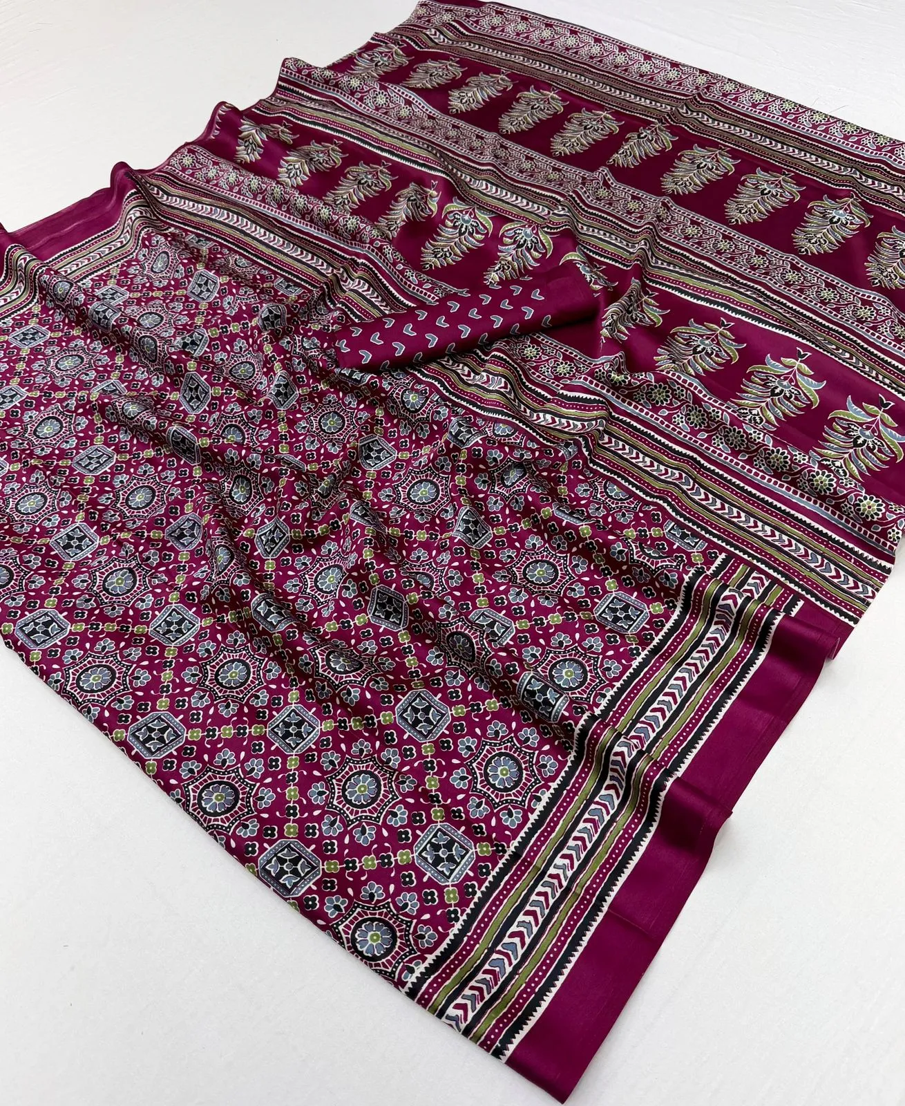 Rajtex Pure Ajrakh 035 Modal Satin Ajrakh Printed Saree Collection