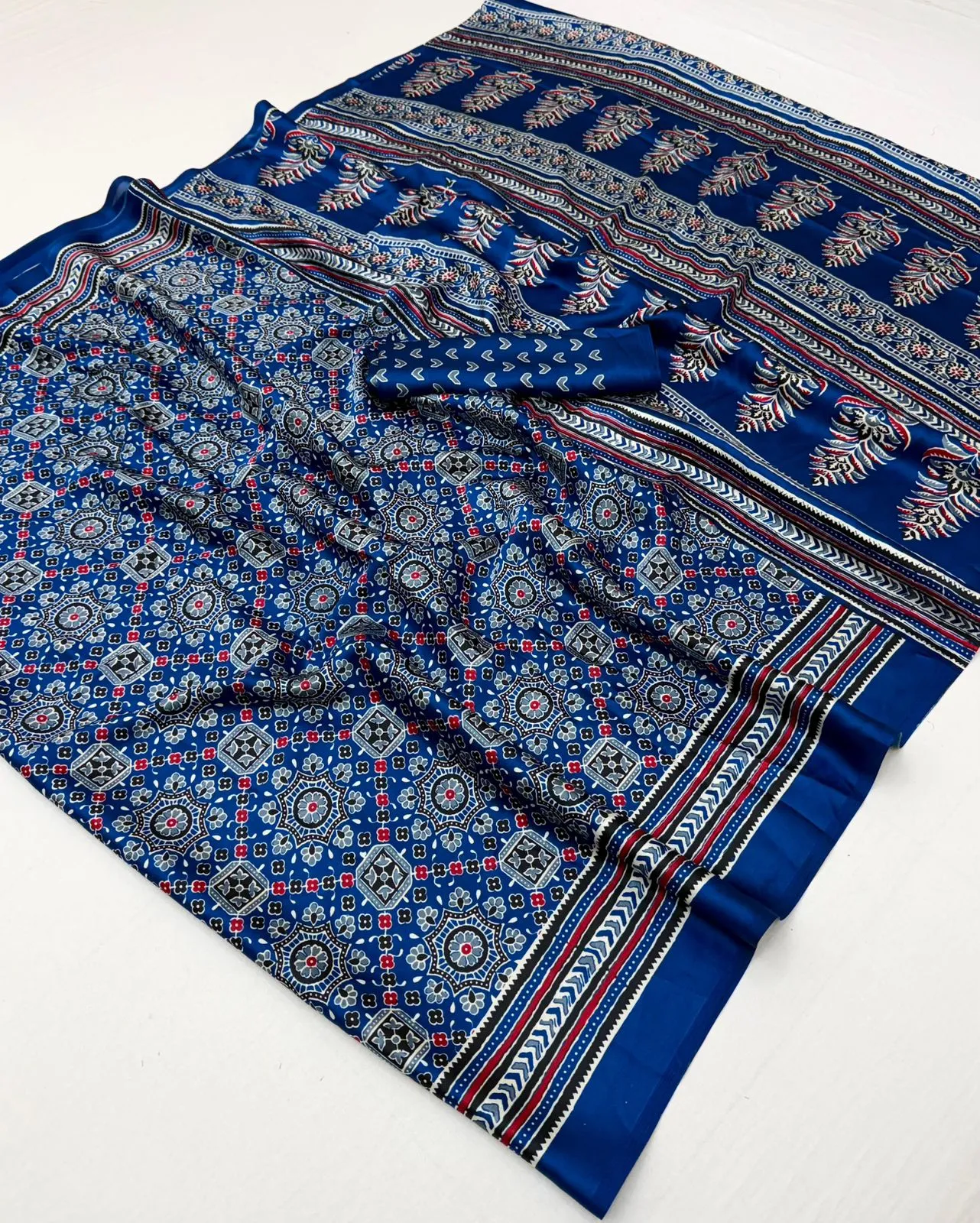 Rajtex Pure Ajrakh 035 Modal Satin Ajrakh Printed Saree Collection