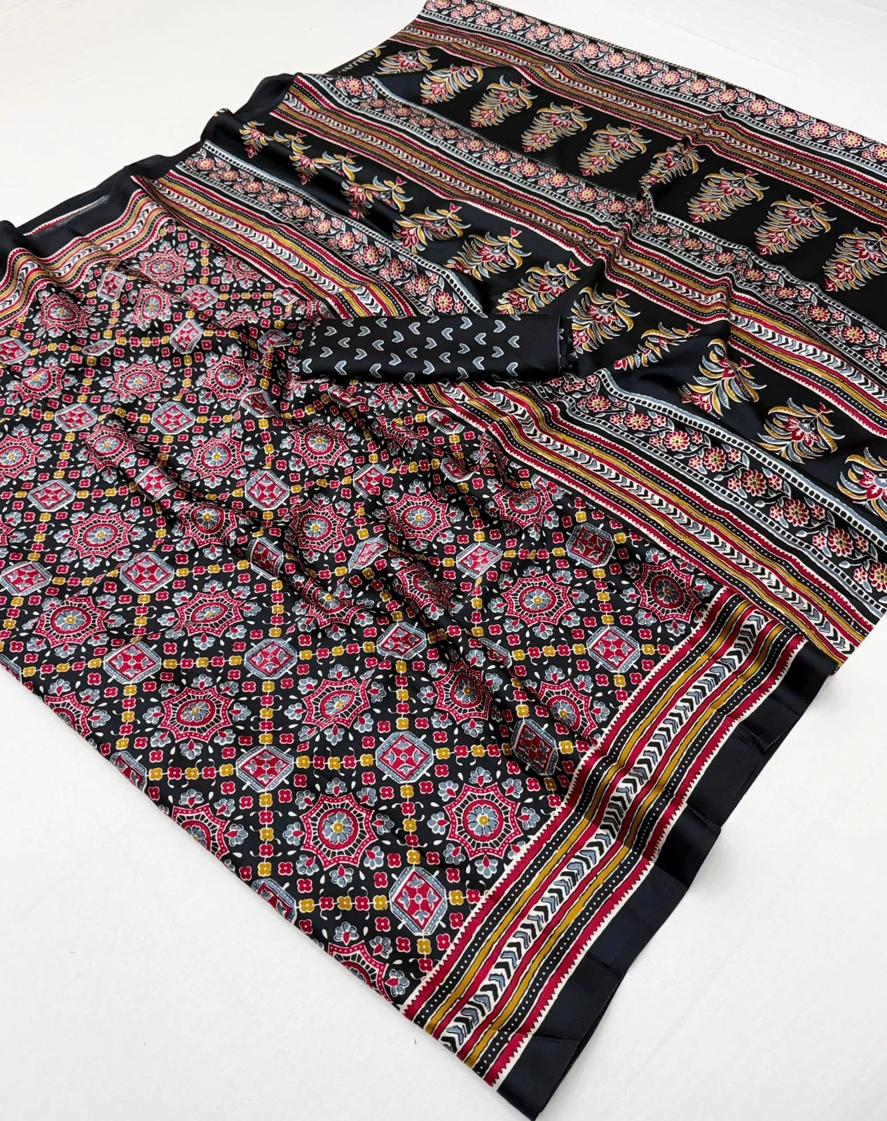 Rajtex Pure Ajrakh 035 Modal Satin Ajrakh Printed Saree Collection