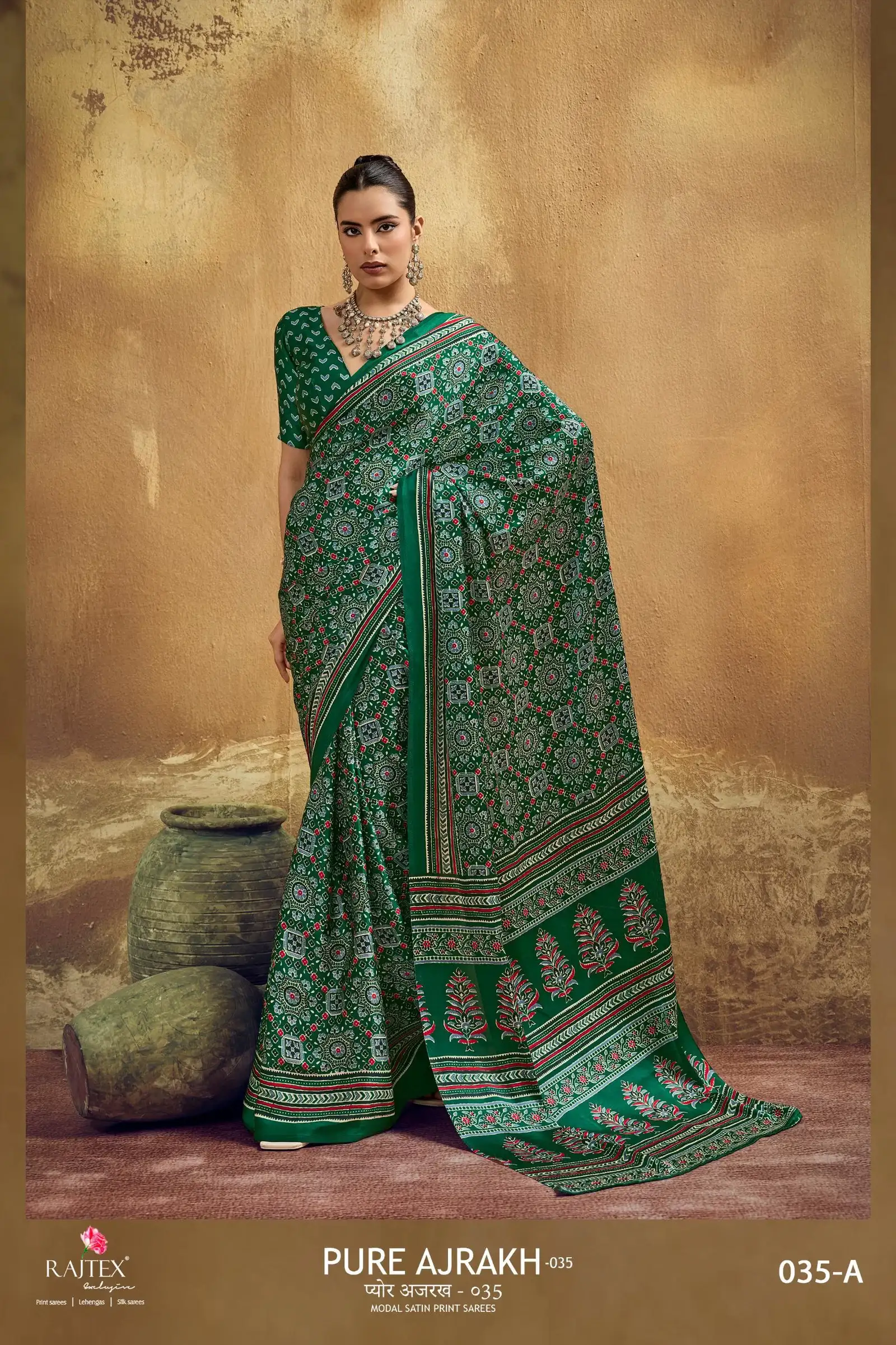 Rajtex Pure Ajrakh 035 Modal Satin Ajrakh Printed Saree Collection