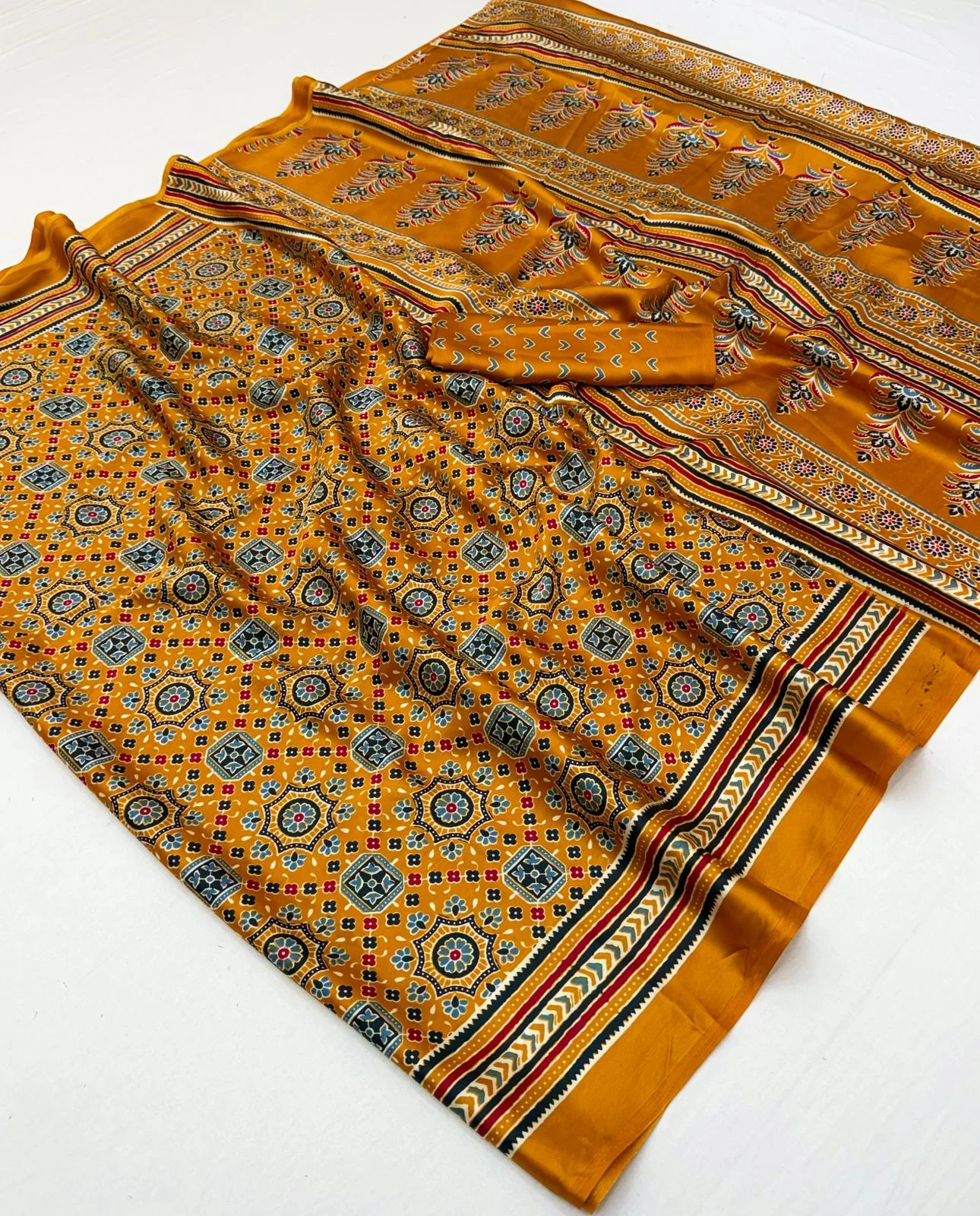 Rajtex Pure Ajrakh 035 Modal Satin Ajrakh Printed Saree Collection