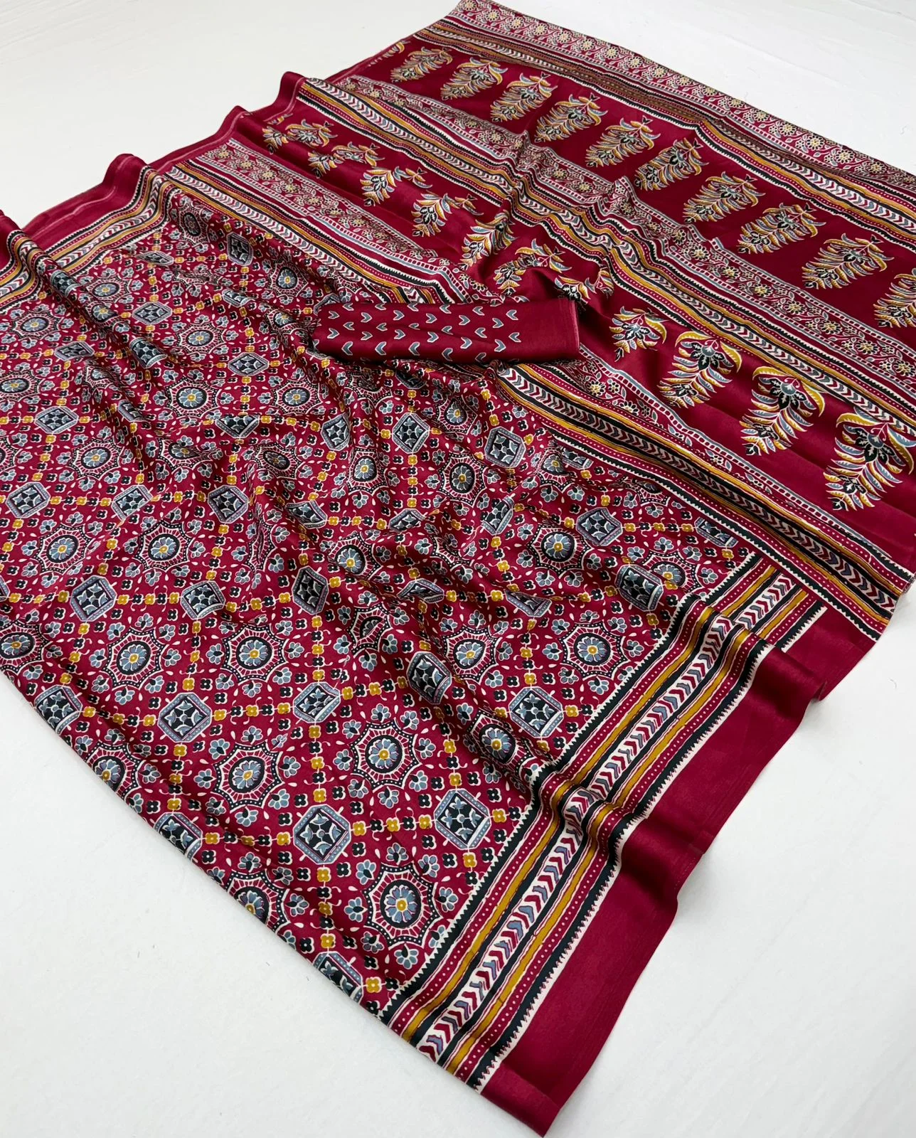 Rajtex Pure Ajrakh 035 Modal Satin Ajrakh Printed Saree Collection