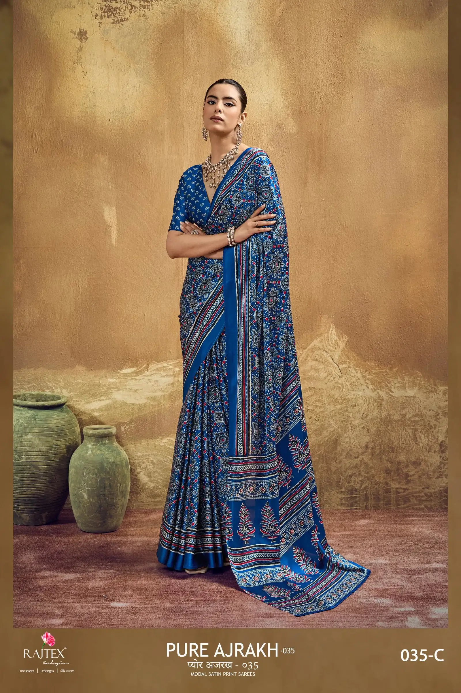 Rajtex Pure Ajrakh 035 Modal Satin Ajrakh Printed Saree Collection