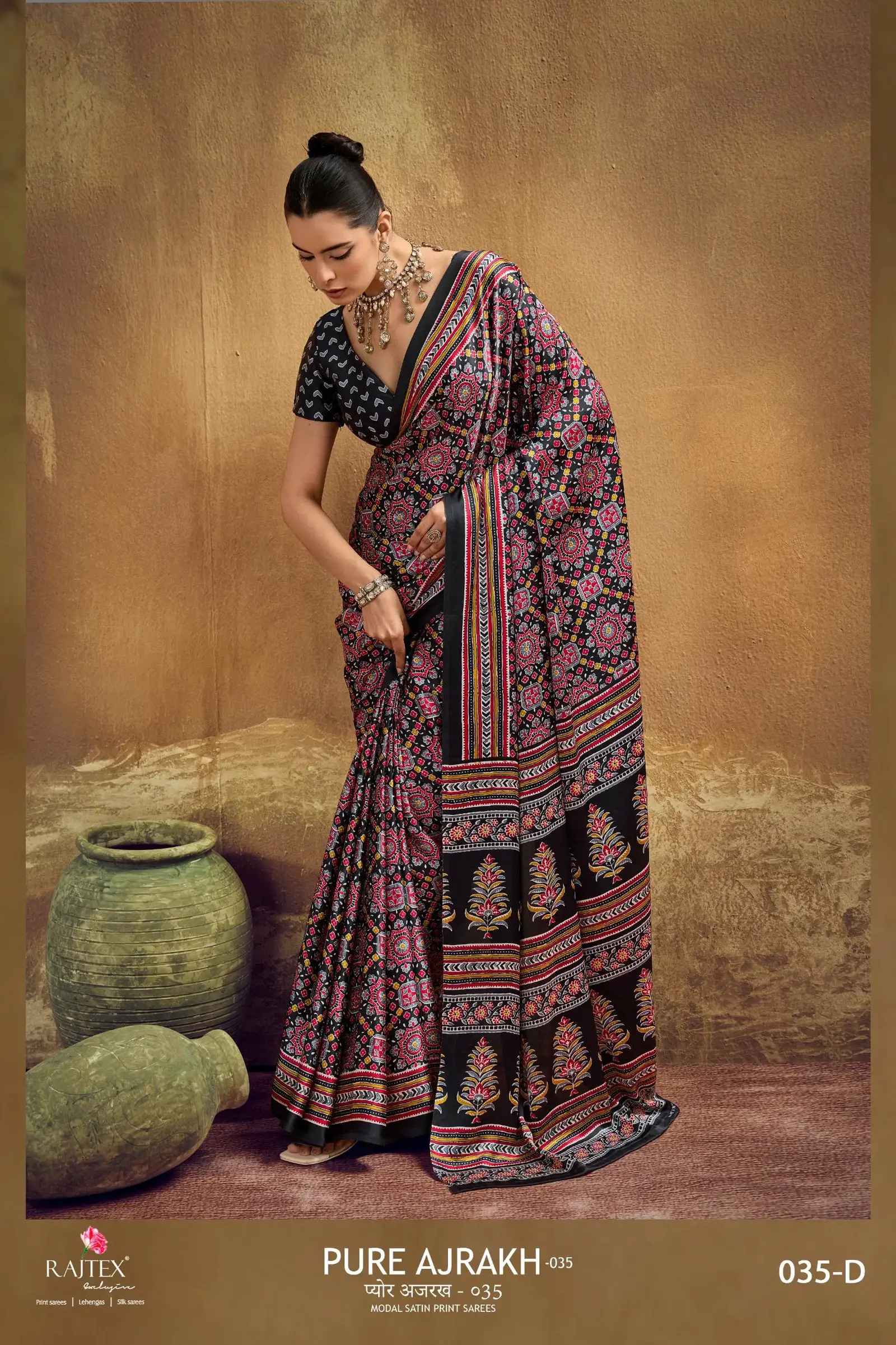 Rajtex Pure Ajrakh 035 Modal Satin Ajrakh Printed Saree Collection