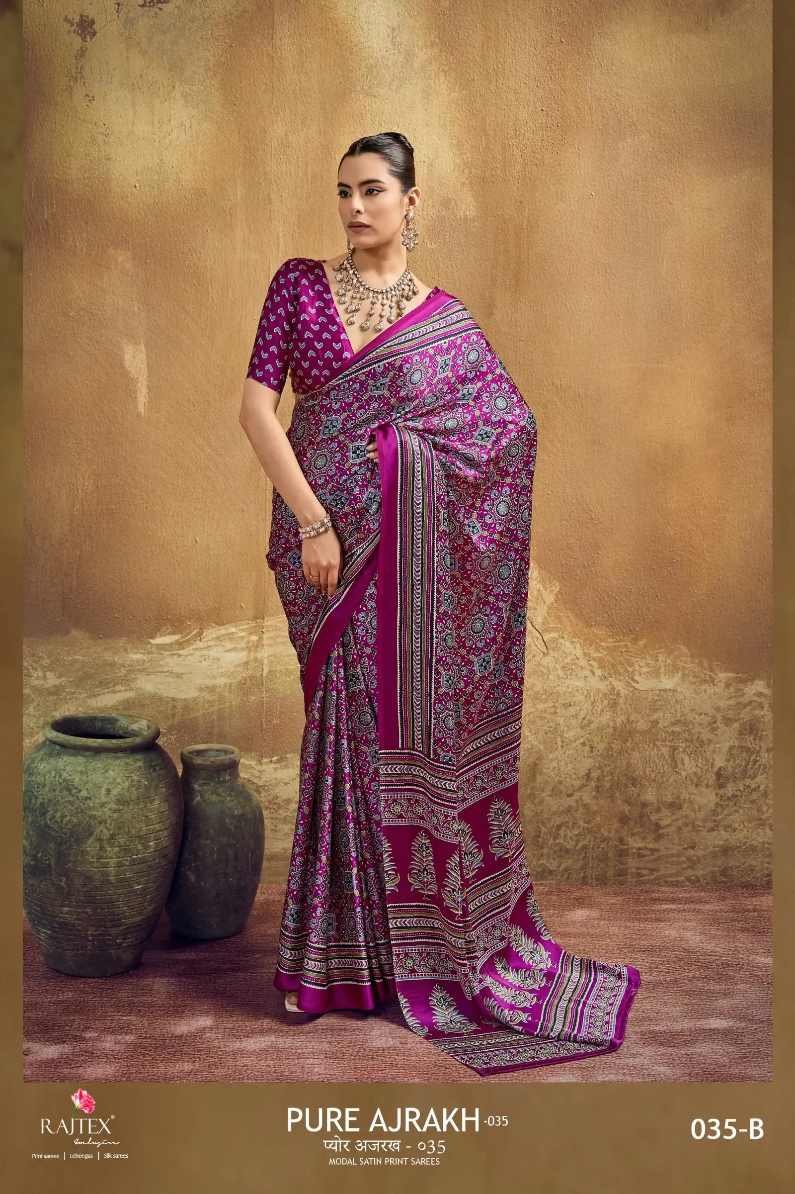 Rajtex Pure Ajrakh 035 Modal Satin Ajrakh Printed Saree Collection