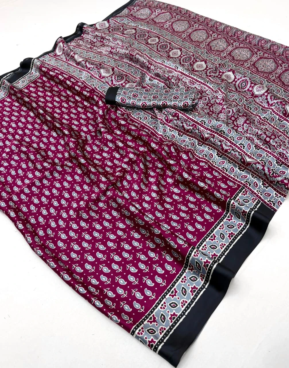 Rajtex Pure Ajrakh 037 Modal Satin Printed Ajrakh Saree Collection