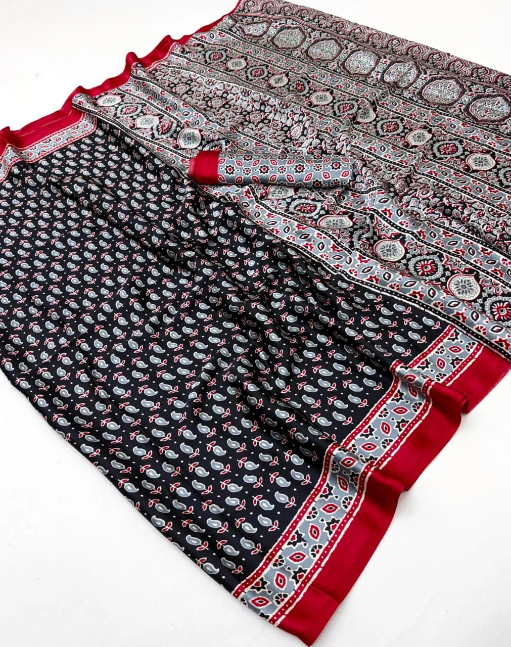 Rajtex Pure Ajrakh 037 Modal Satin Printed Ajrakh Saree Collection
