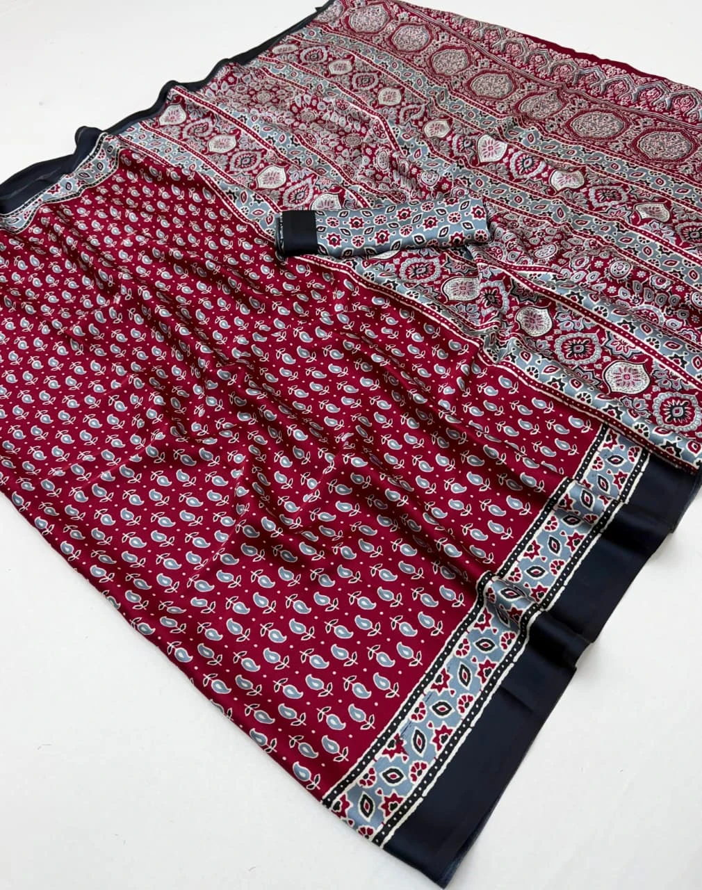 Rajtex Pure Ajrakh 037 Modal Satin Printed Ajrakh Saree Collection