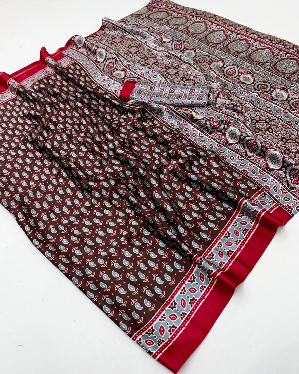 Rajtex Pure Ajrakh 037 Modal Satin Printed Ajrakh Saree Collection