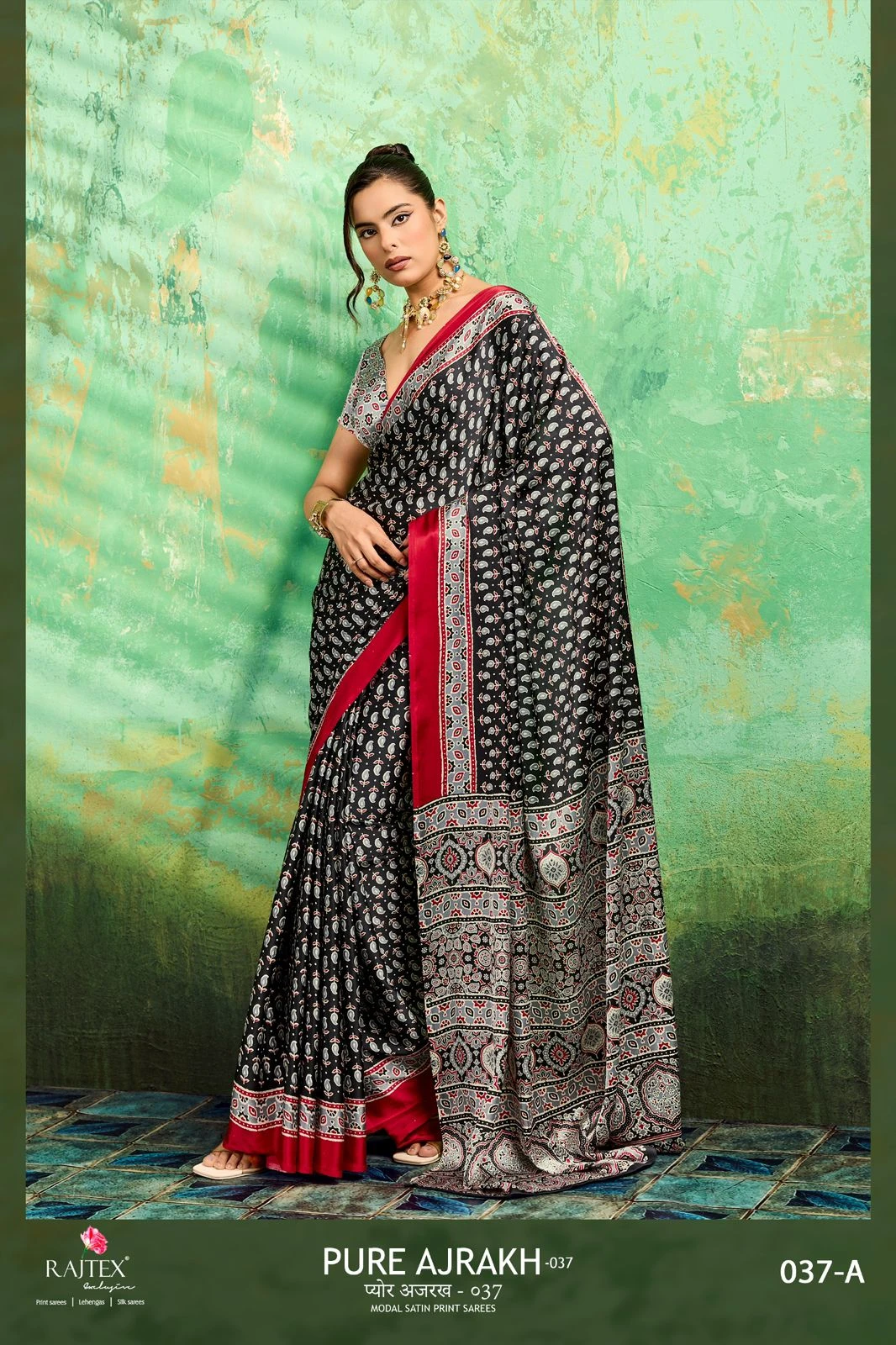Rajtex Pure Ajrakh 037 Modal Satin Printed Ajrakh Saree Collection