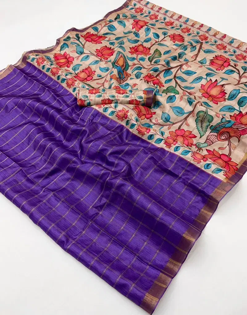 Rajyog Chandrika Tusser Silk Kalamkari Printed Saree Collection