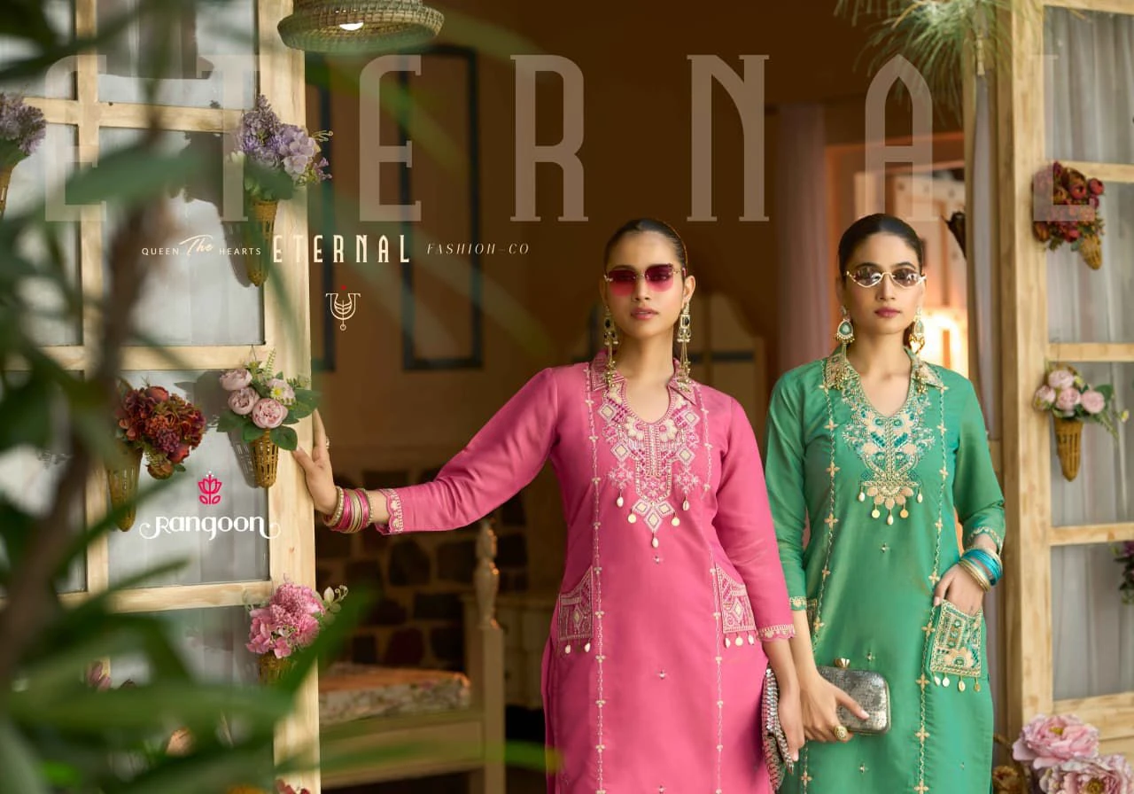 Rangoon Ardita Viscose Fancy Embroidery Work Suit With Divider Plazzo