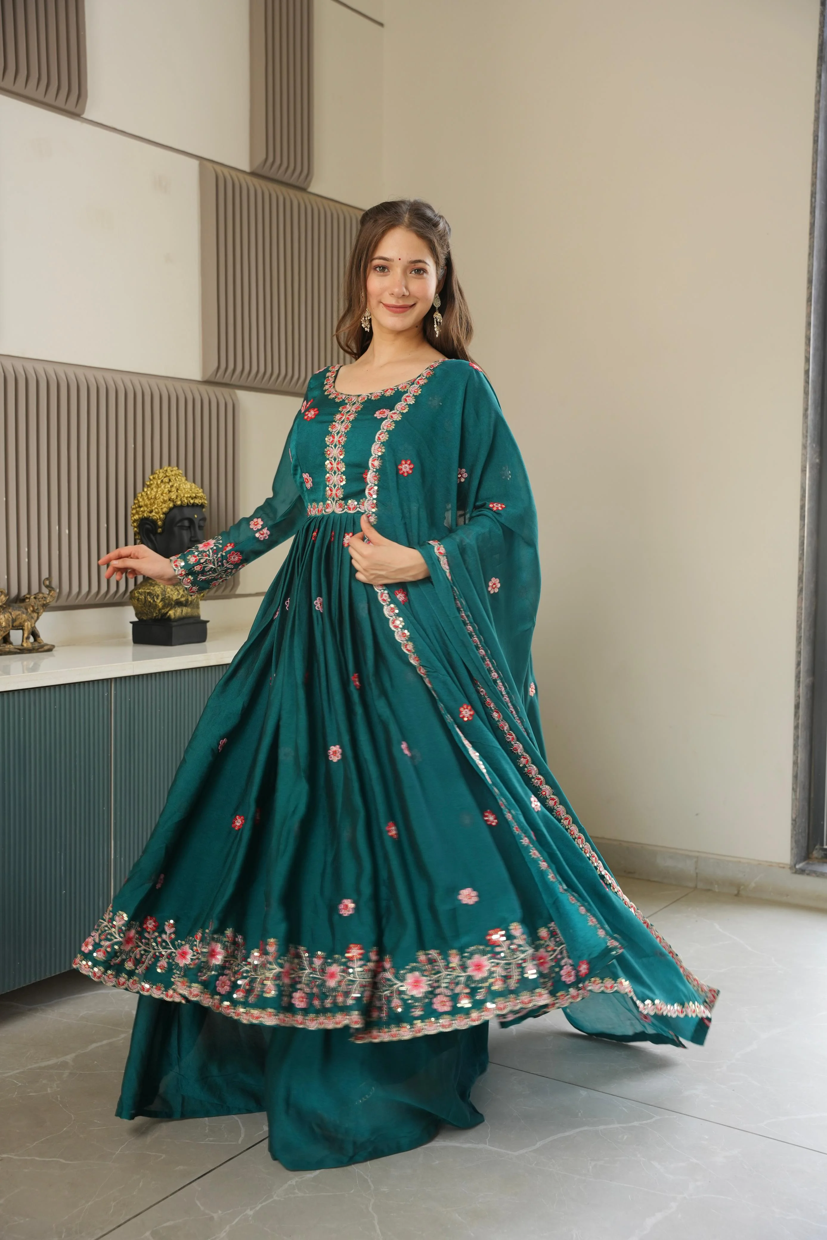 Real Modelling Noha Crush Silk Embroidery Gown Sharara Set With Dupatta