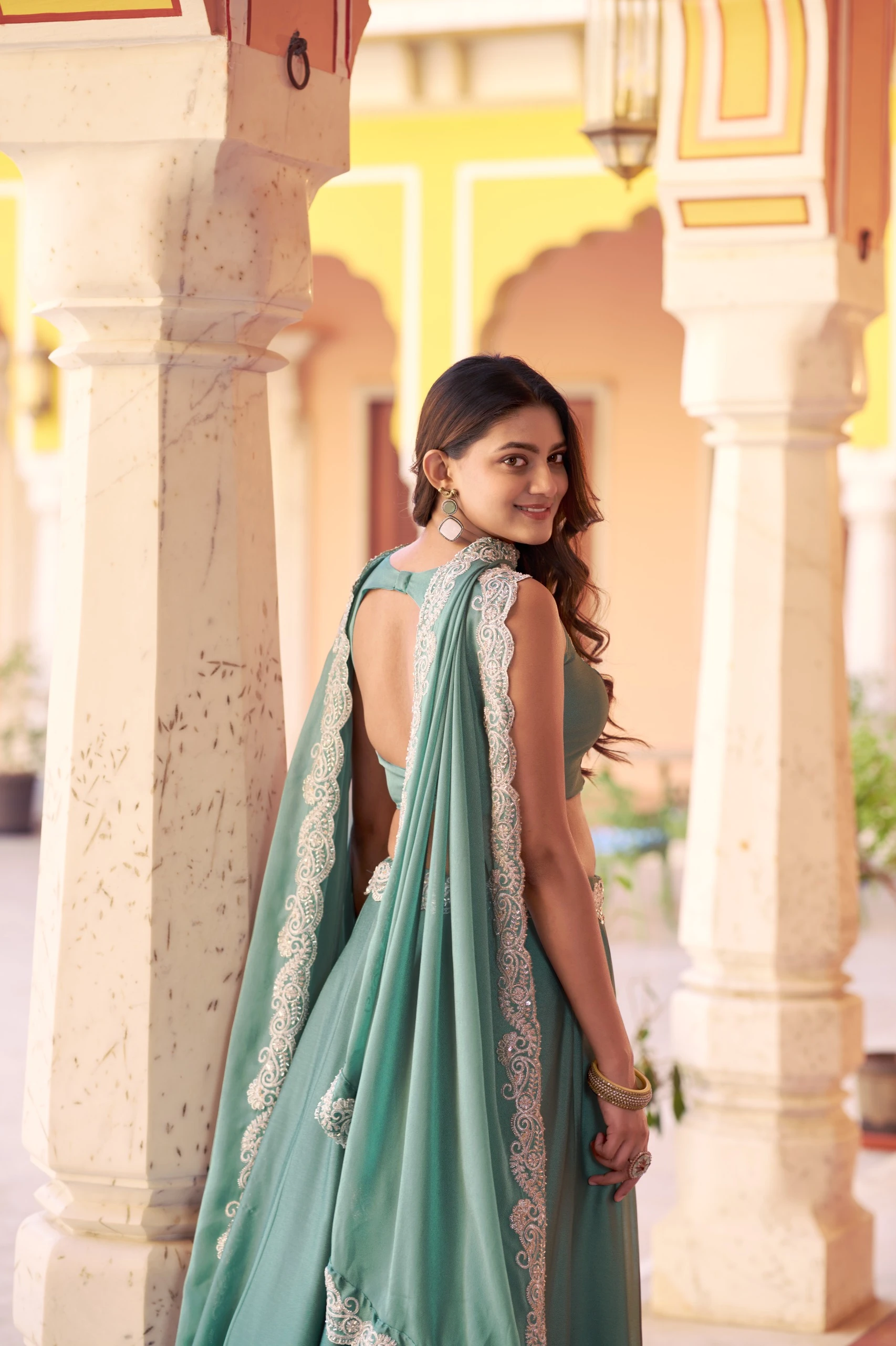 Regal Mist Designer Rangoli Silk Ensemble