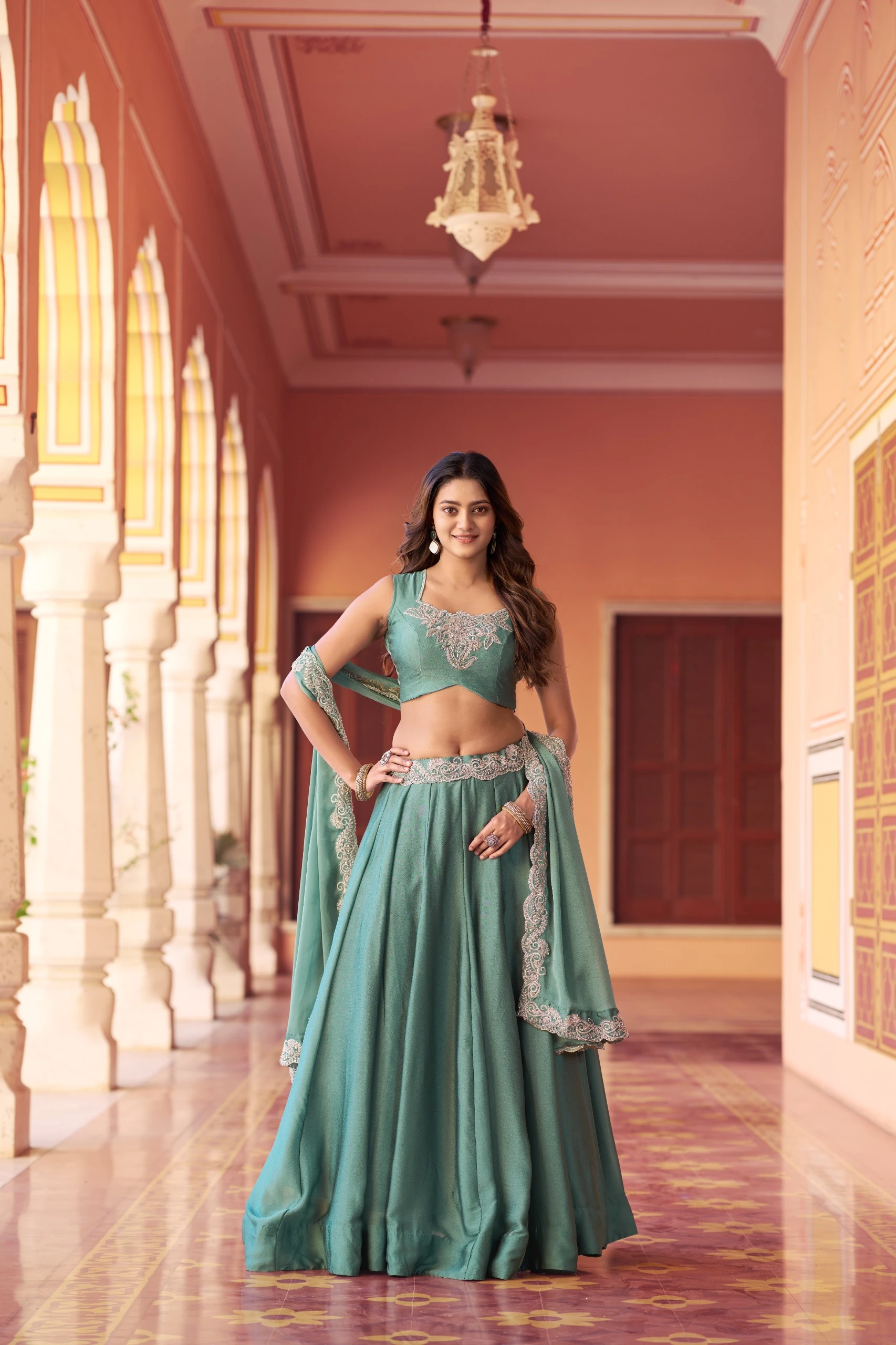 Regal Mist Designer Rangoli Silk Ensemble