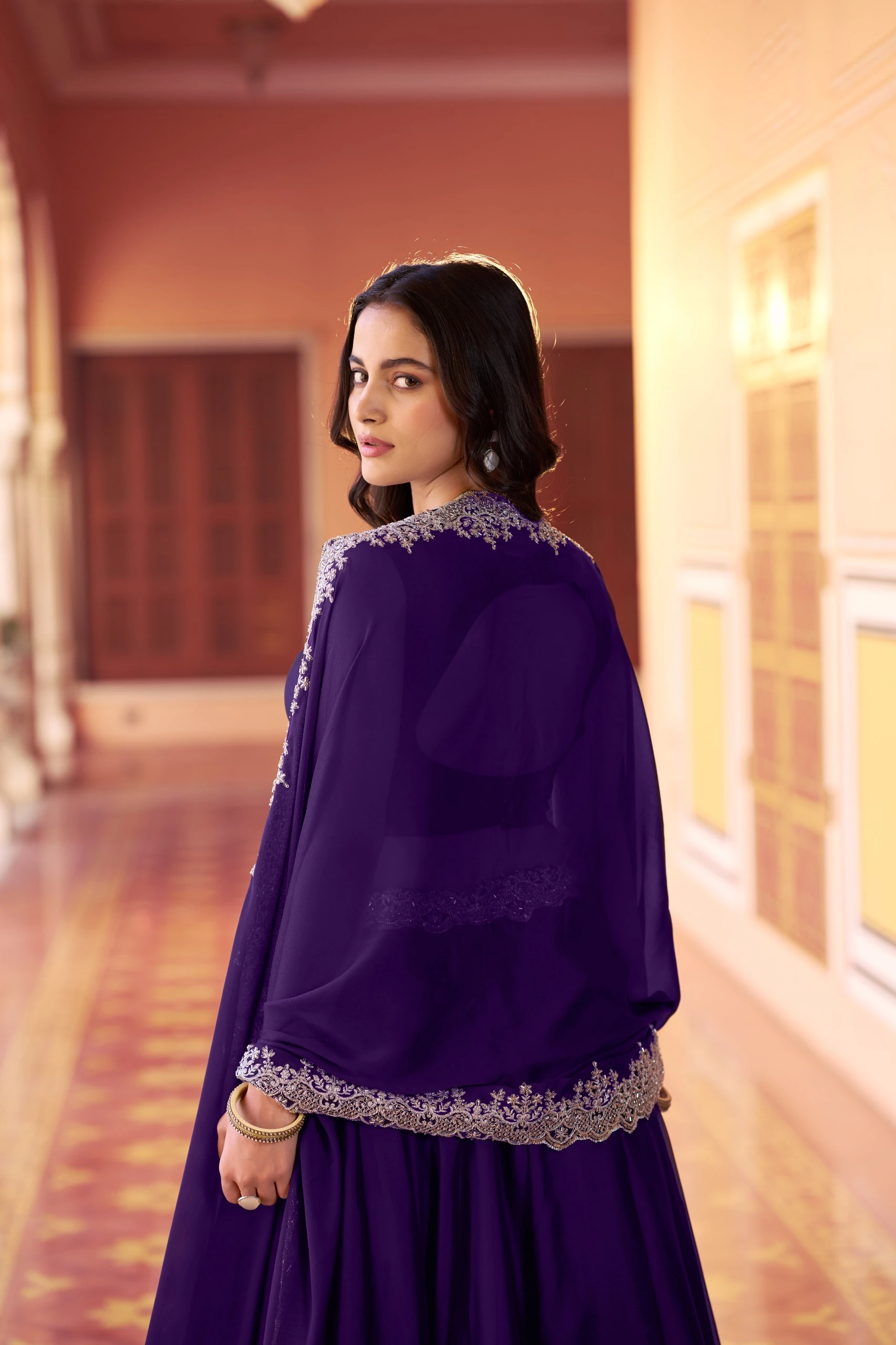 Regal Mist Designer Rangoli Silk Ensemble