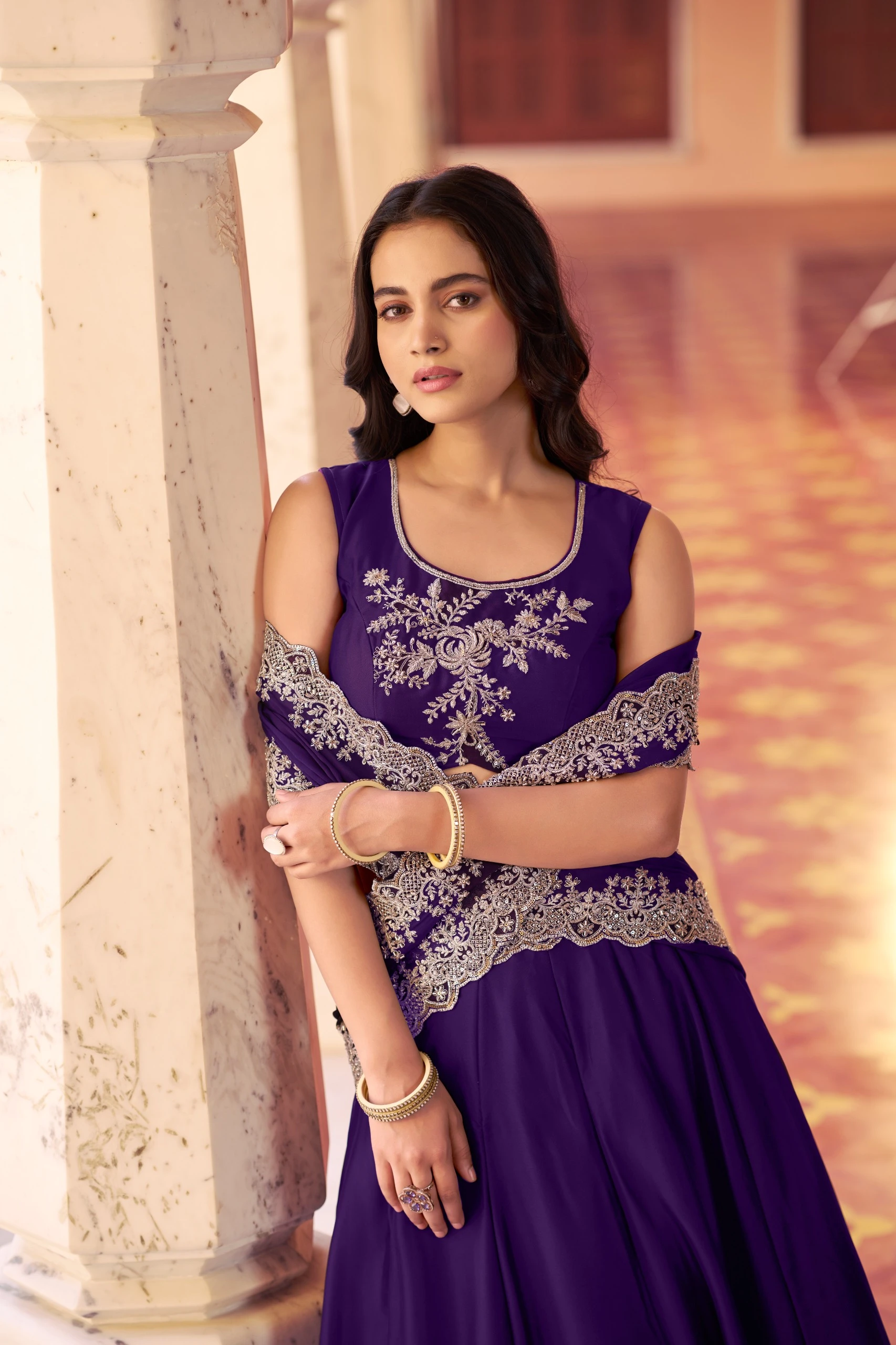 Regal Mist Designer Rangoli Silk Ensemble