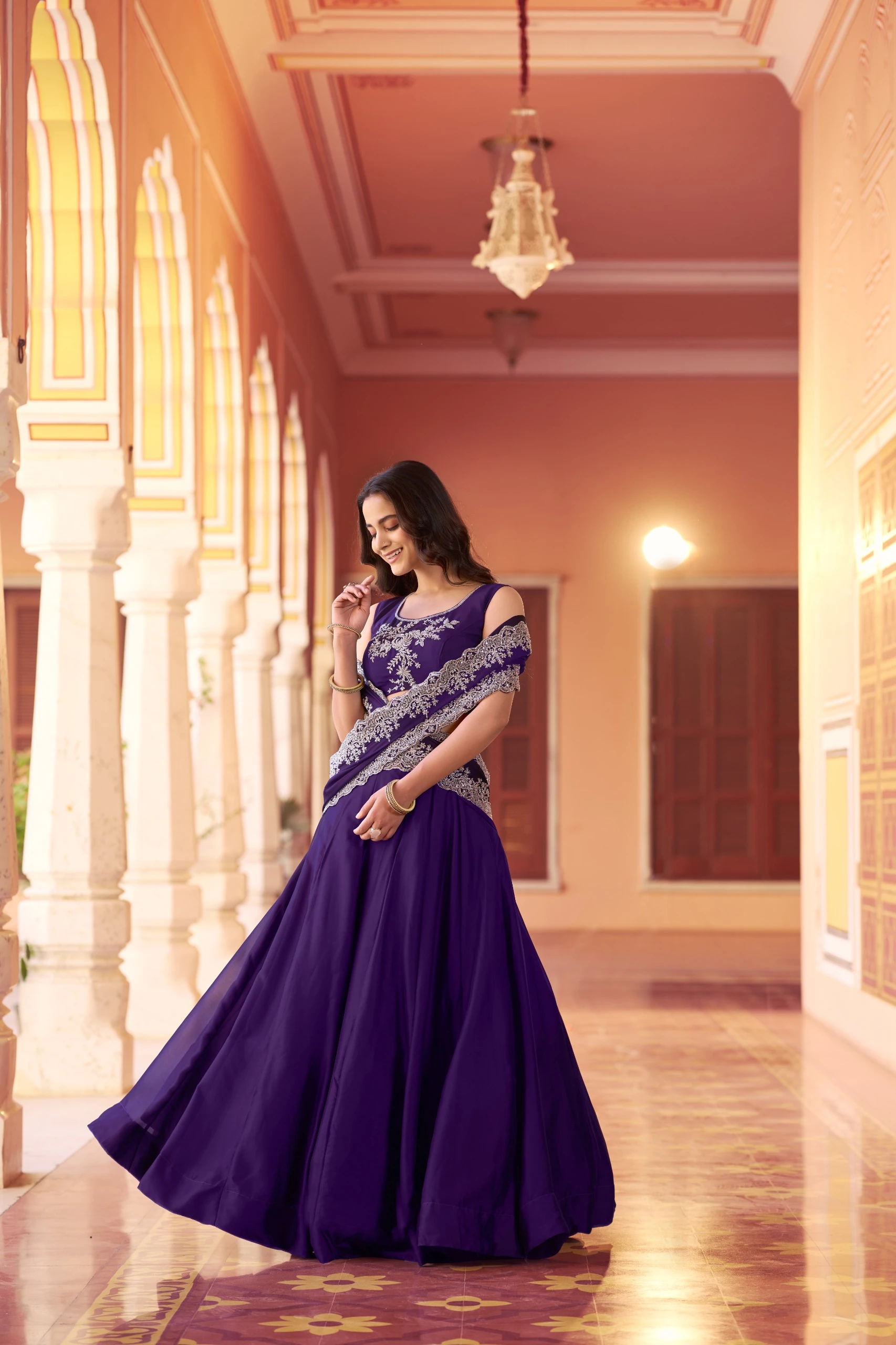 Regal Mist Designer Rangoli Silk Ensemble