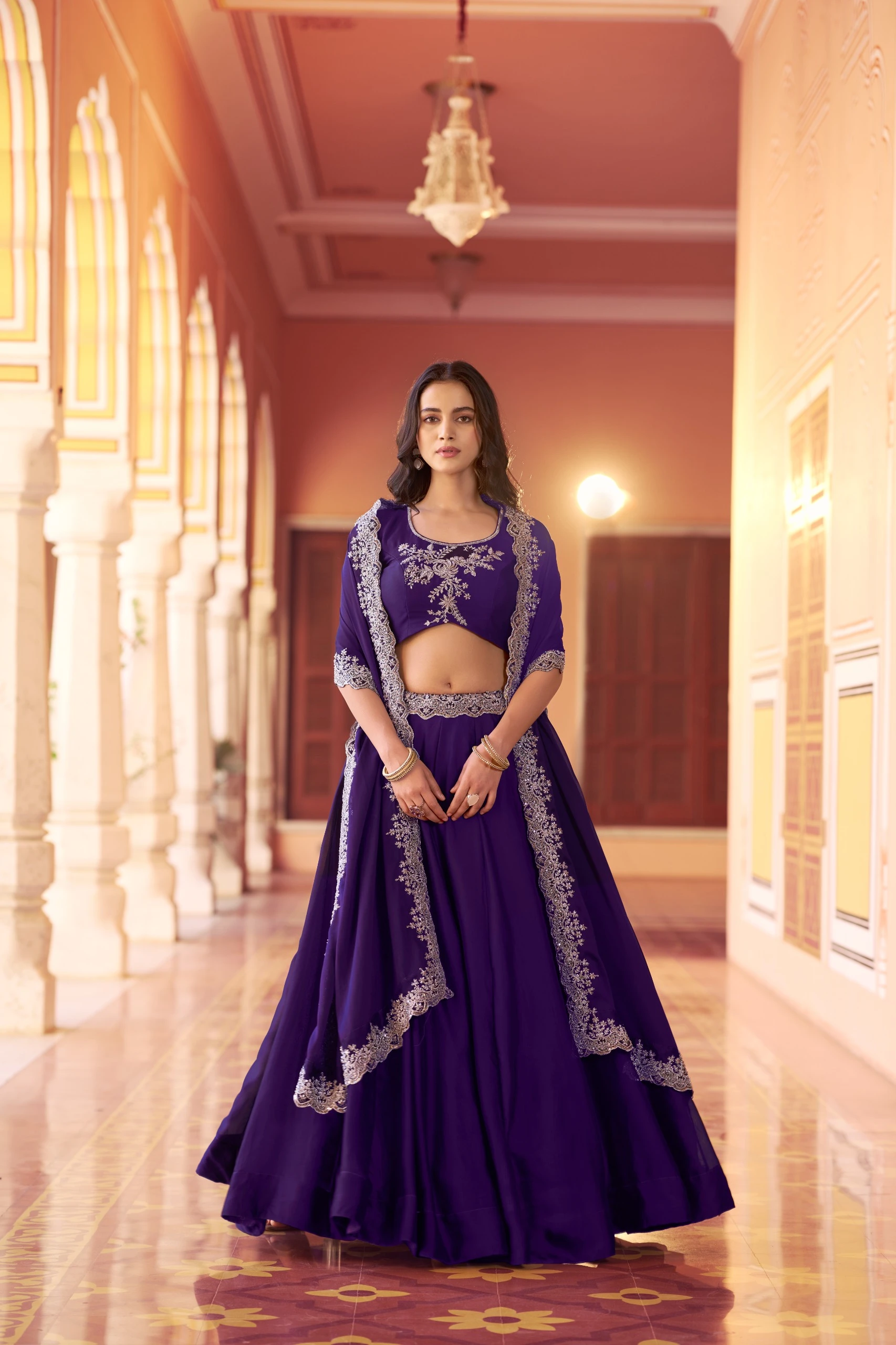 Regal Mist Designer Rangoli Silk Ensemble