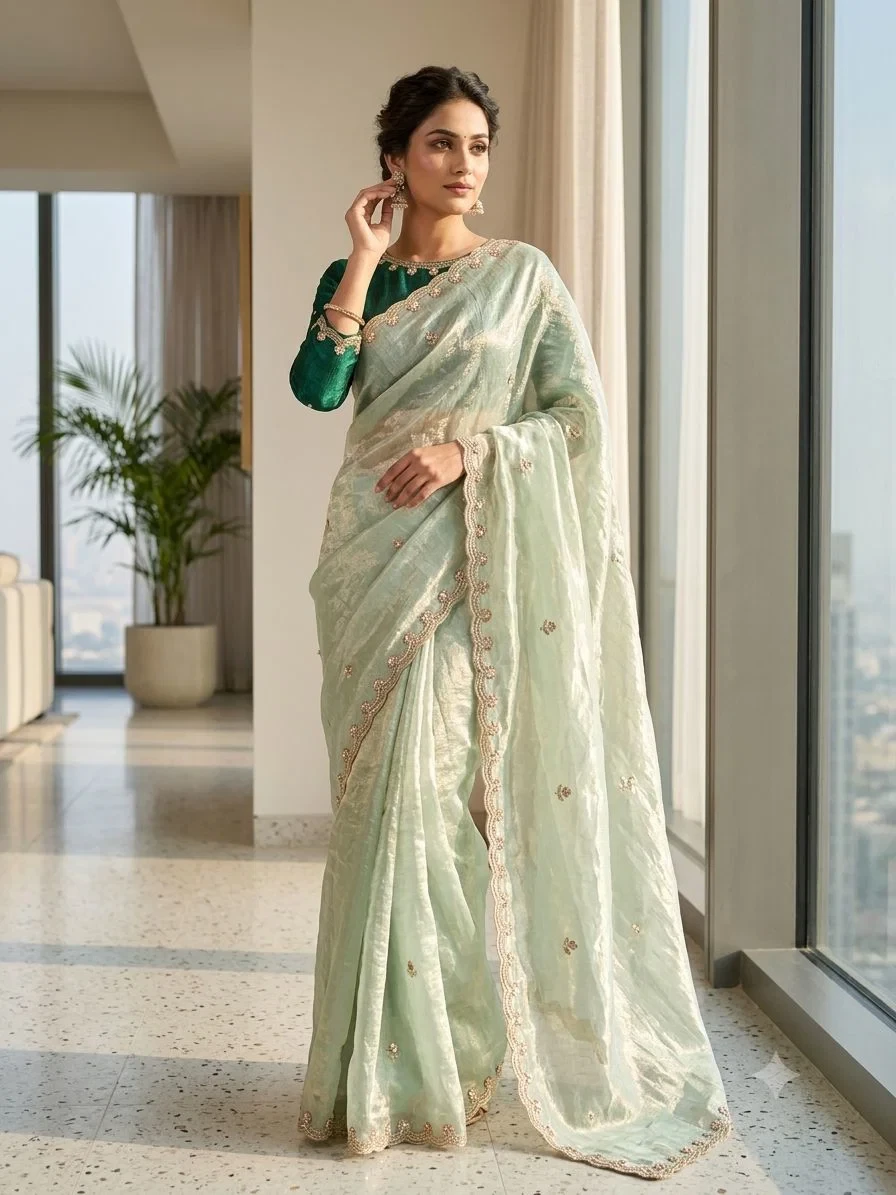 Rishika Saree Ah Fendy Satin Embroidered Saree Collection