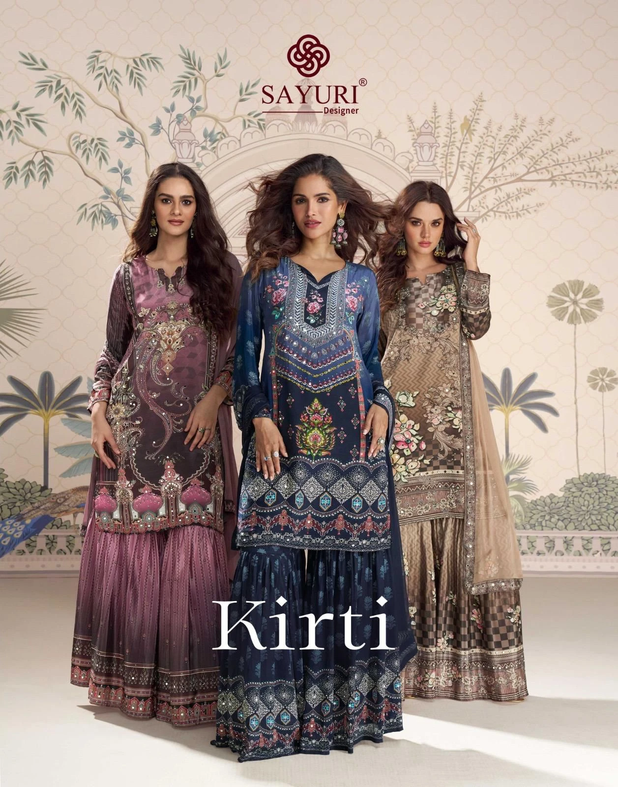 Sayuri Designer Kirti Premium Real Crepe Silk Mirror Work Suit With Gharara And Dupatta
