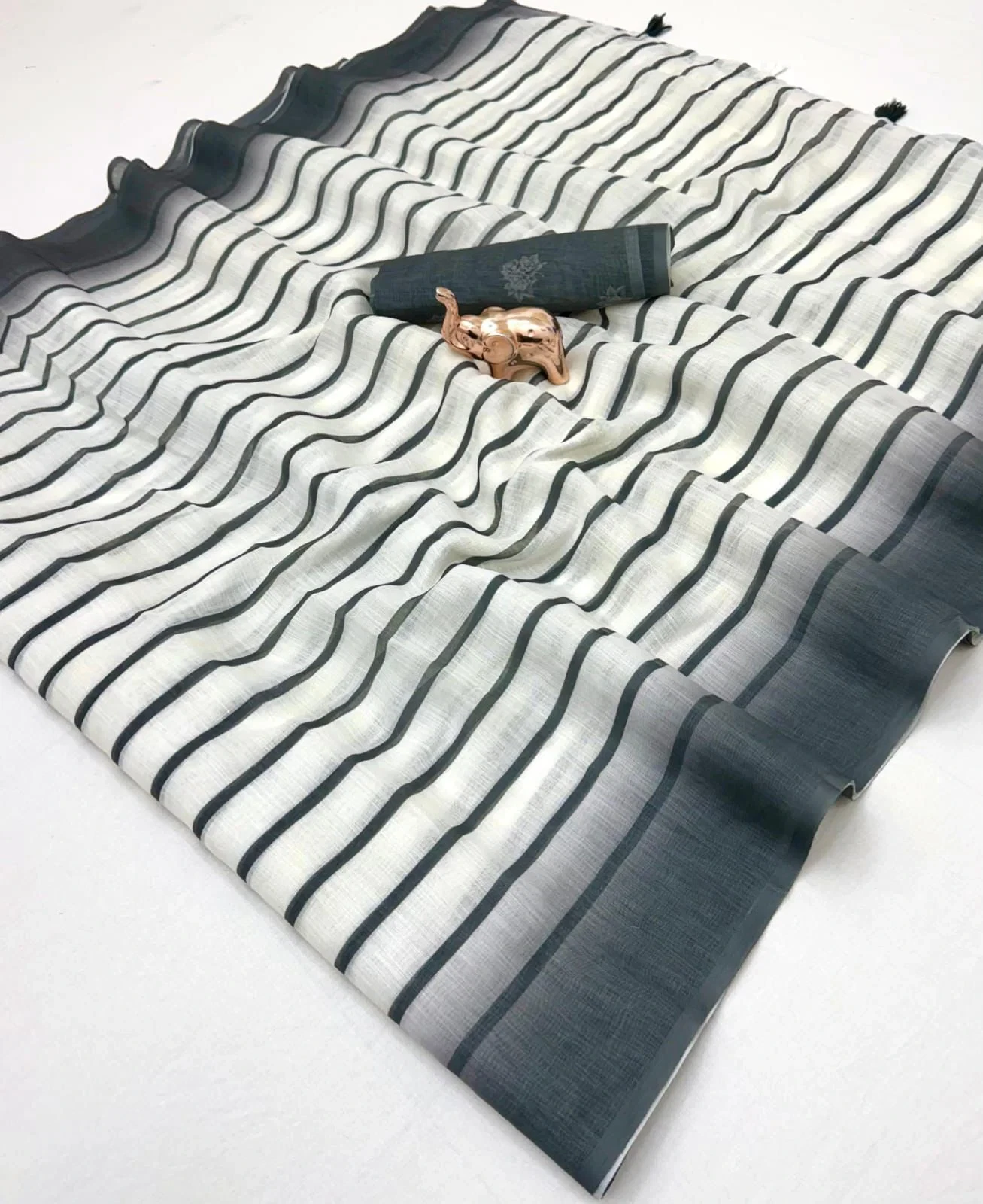 Sccf Stripes B Summer Linen Saree Collection