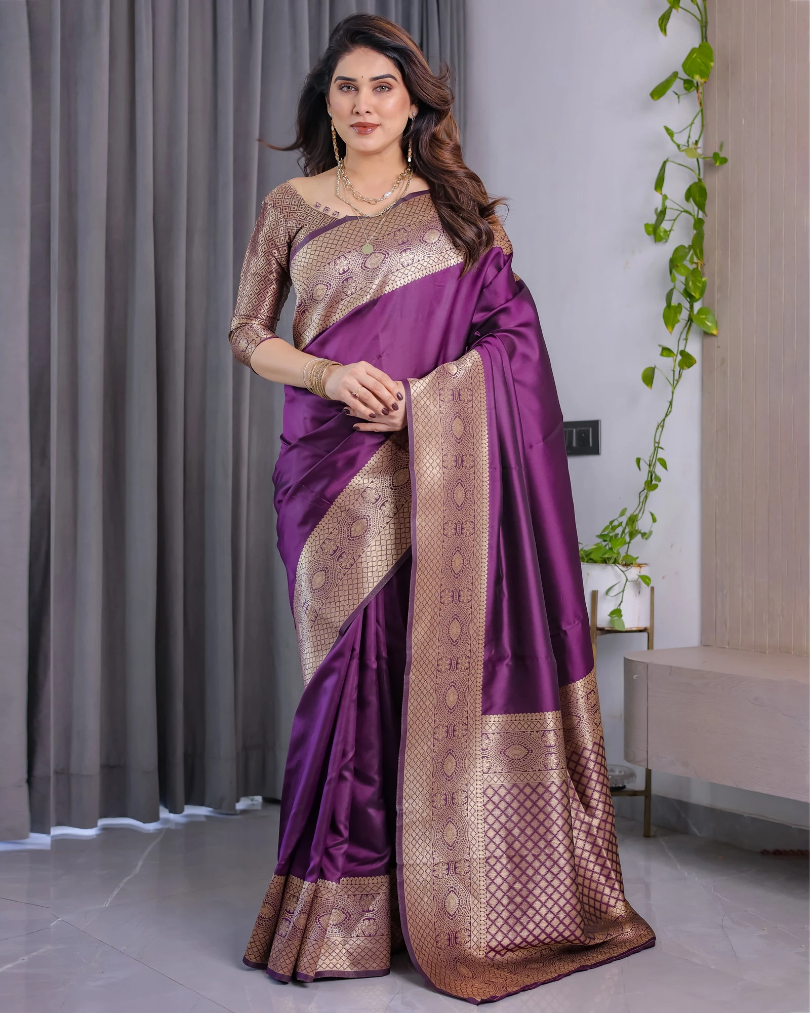 Sh Jcq 01 Soft Lichi Silk Jacquard Worked Saree Collection