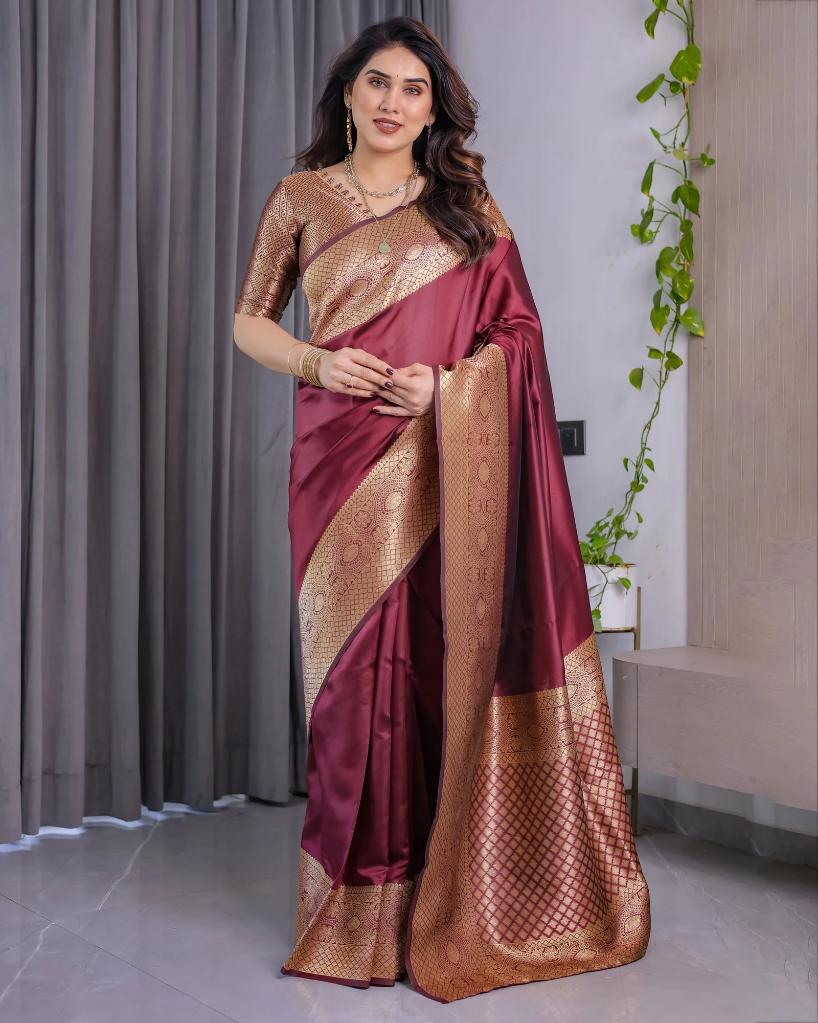 Sh Jcq 01 Soft Lichi Silk Jacquard Worked Saree Collection