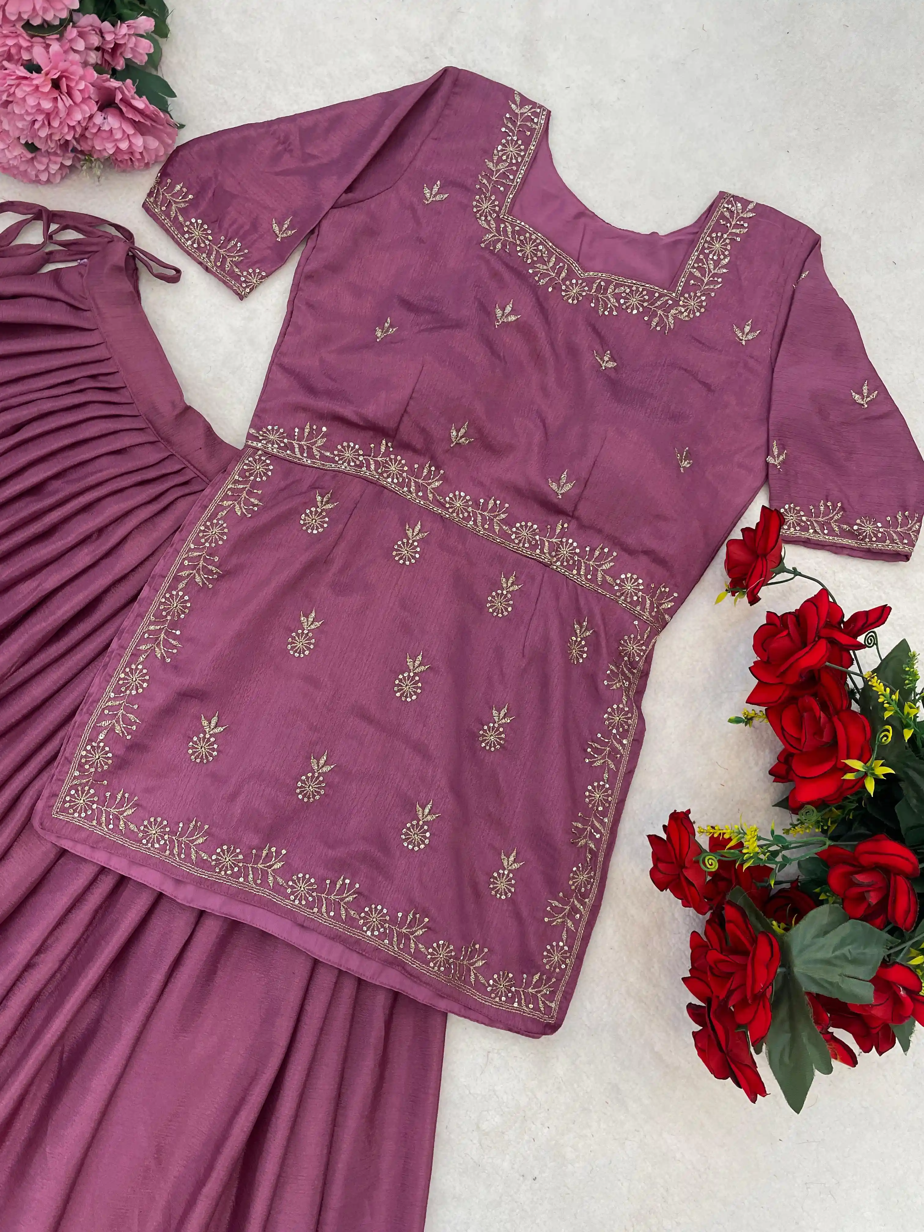 Stylish Embroidered Chinon Lehenga Set