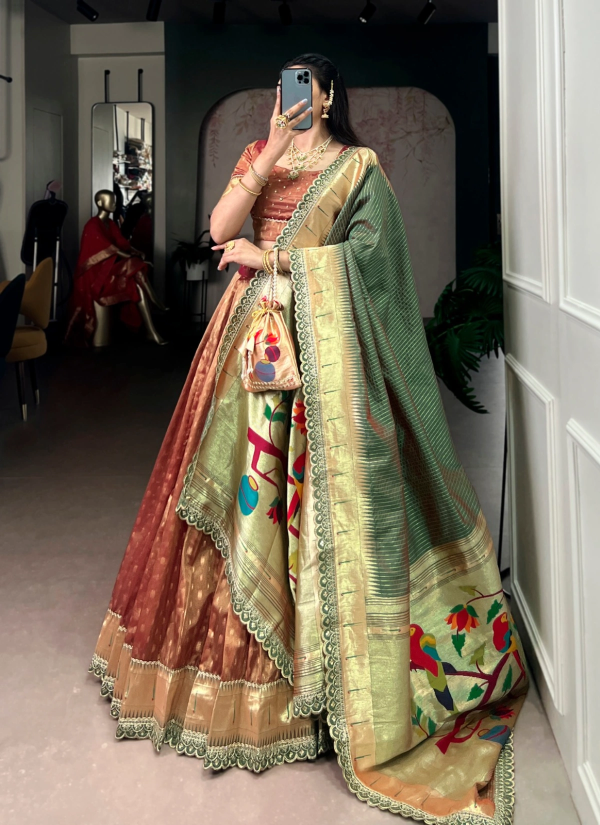 Taraa L 2032 Shimmer Organza Zari Woven Paithani Choli Set