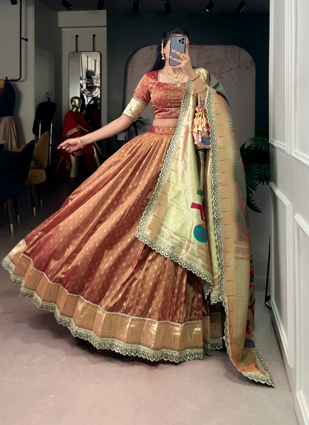 Taraa L 2032 Shimmer Organza Zari Woven Paithani Choli Set