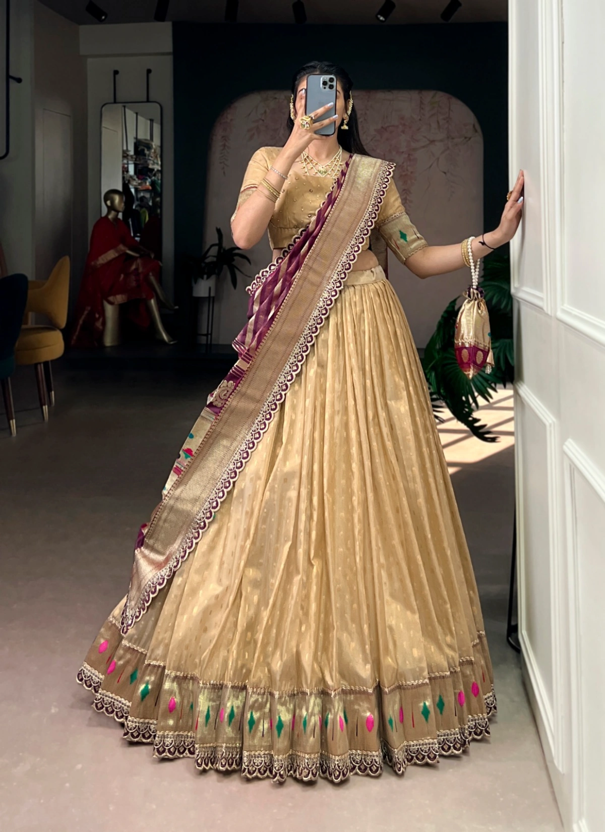Taraa L 2032 Shimmer Organza Zari Woven Paithani Choli Set