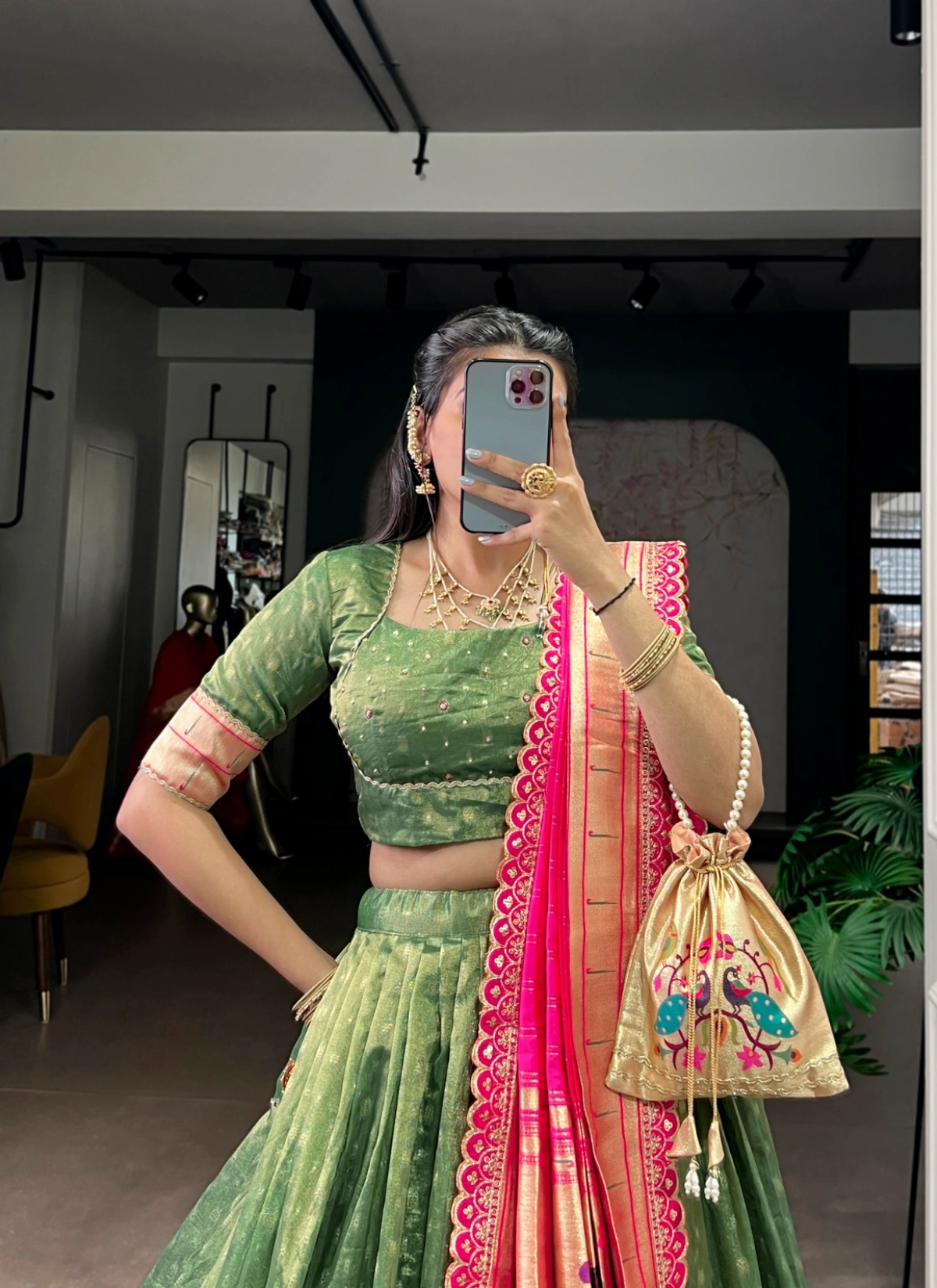 Taraa L 2032 Shimmer Organza Zari Woven Paithani Choli Set