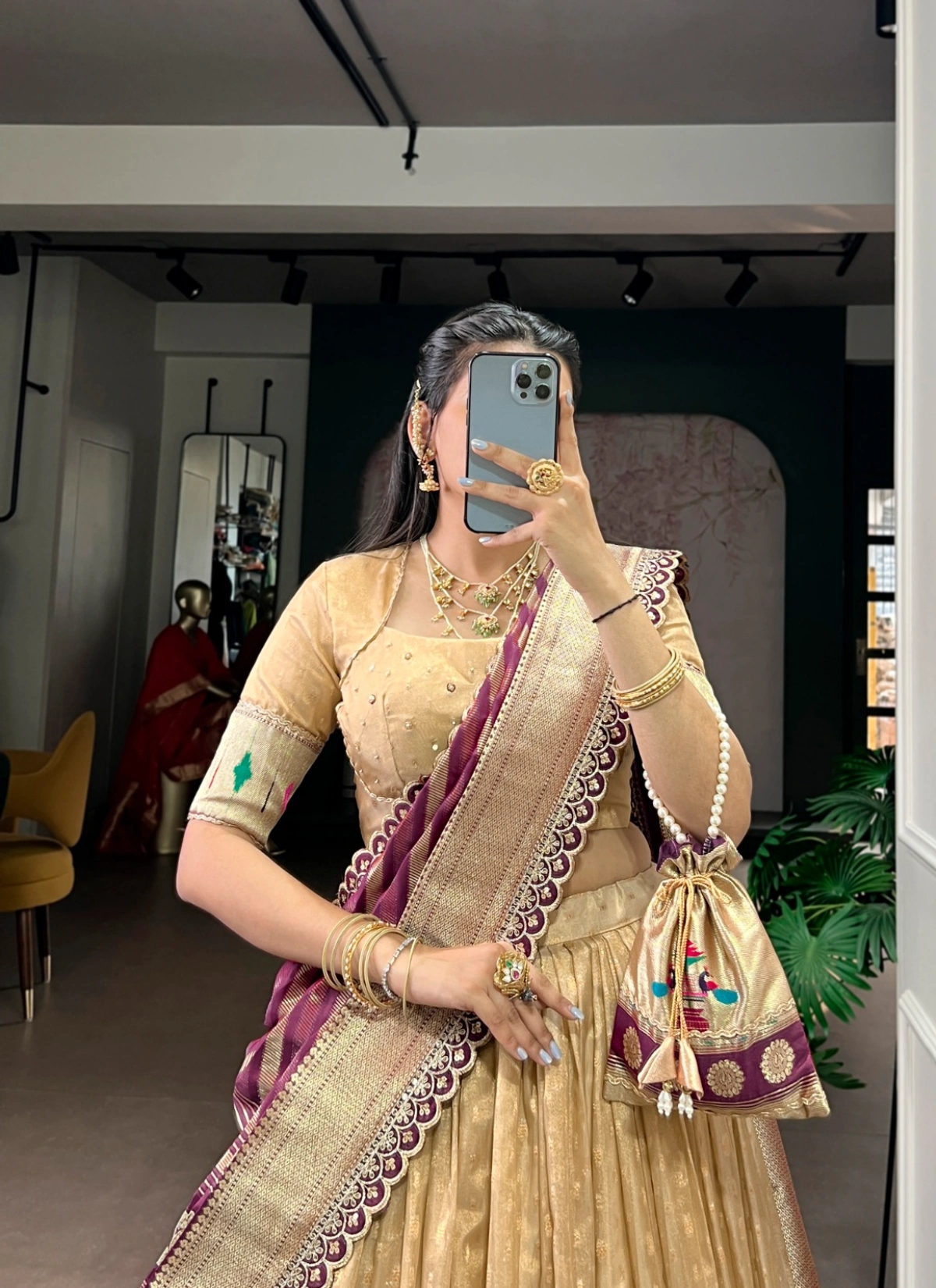 Taraa L 2032 Shimmer Organza Zari Woven Paithani Choli Set