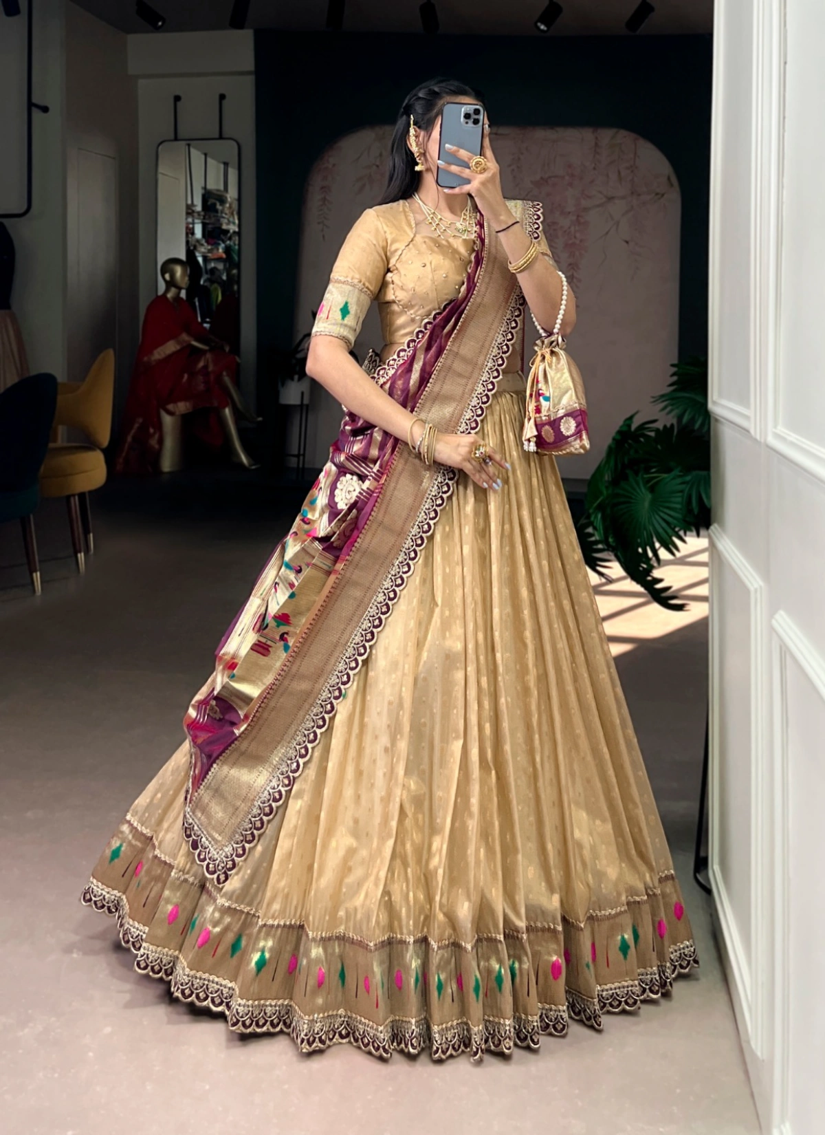 Taraa L 2032 Shimmer Organza Zari Woven Paithani Choli Set