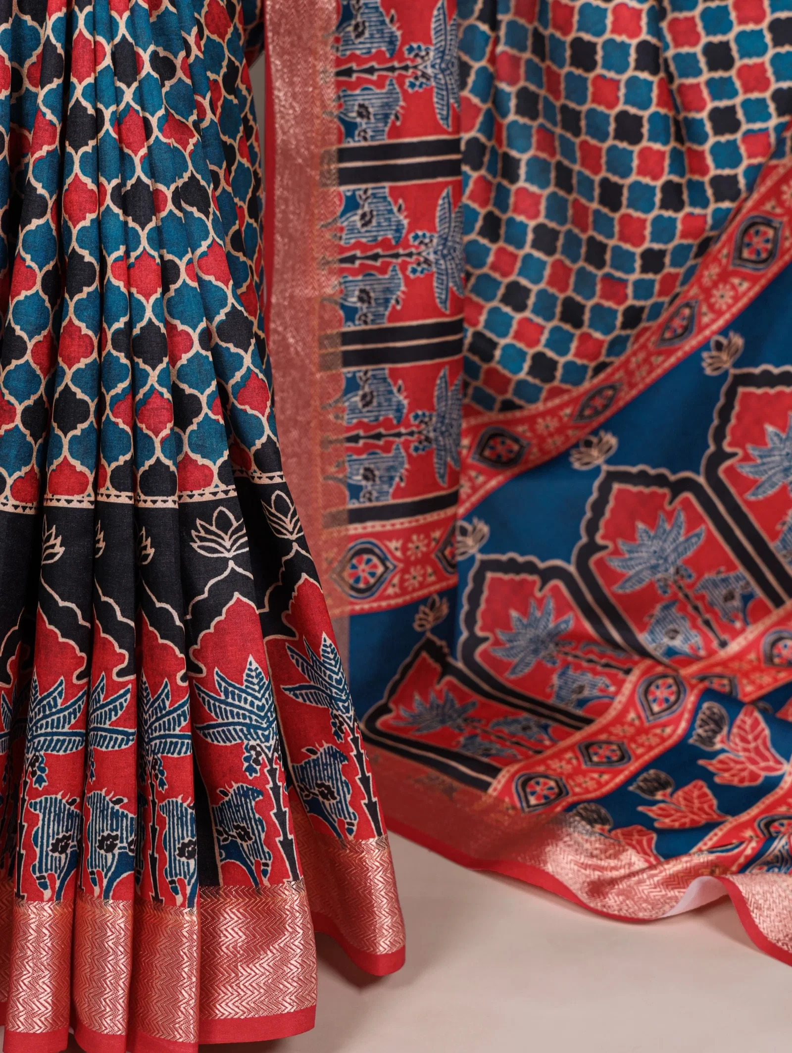 Taraa L 7022 Tasar Silk with Viscose Border Printed Saree Collection