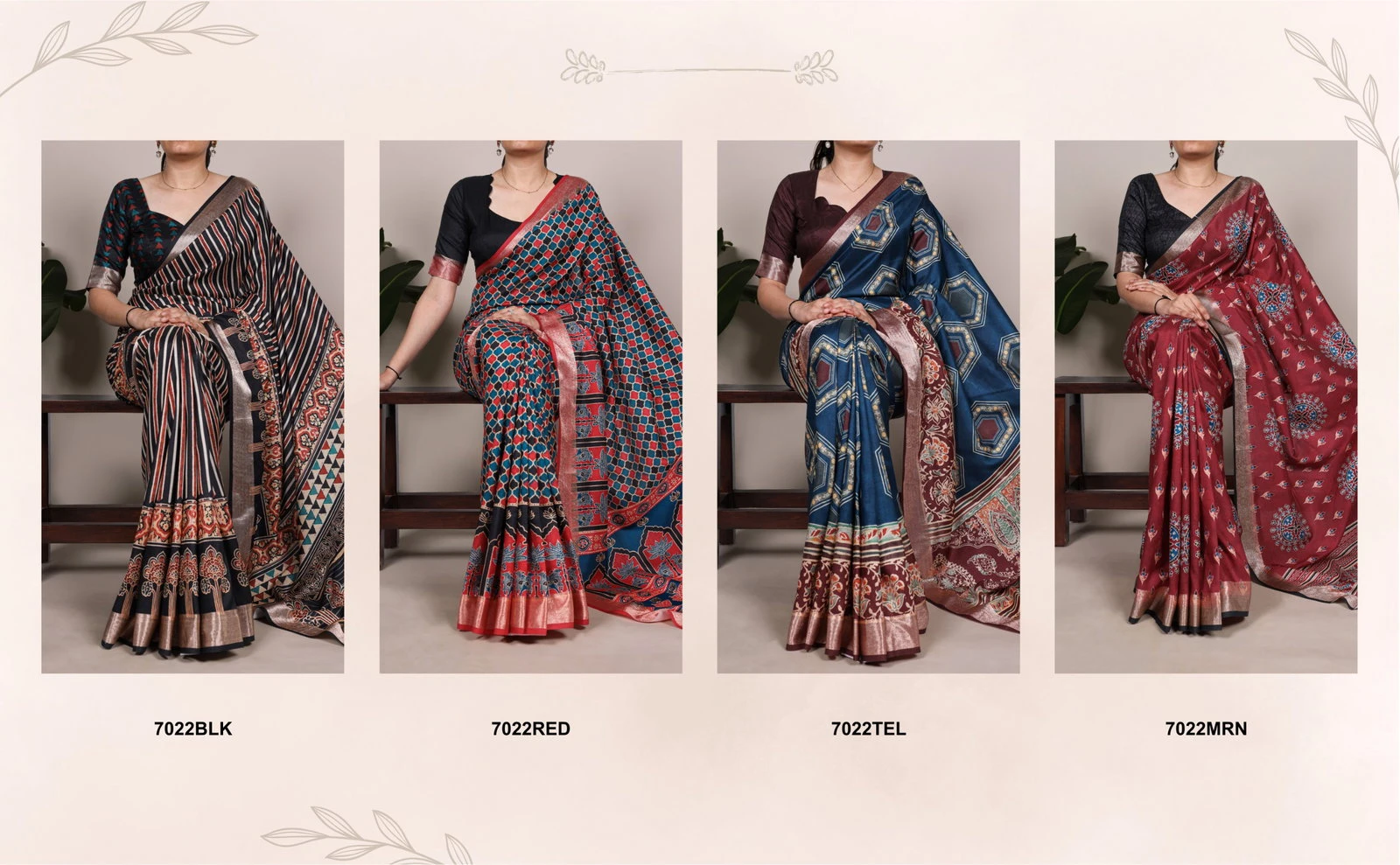 Taraa L 7022 Tasar Silk with Viscose Border Printed Saree Collection
