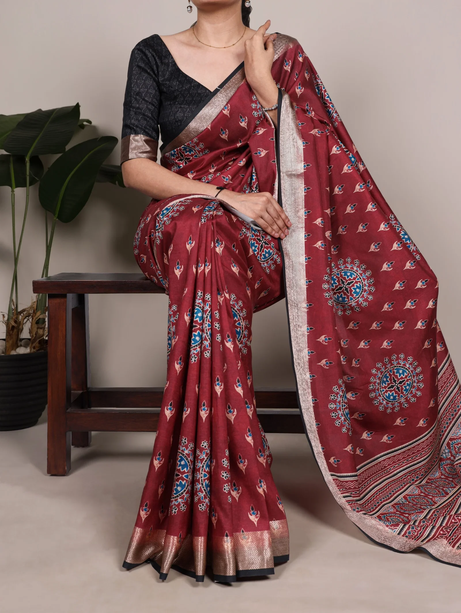 Taraa L 7022 Tasar Silk with Viscose Border Printed Saree Collection