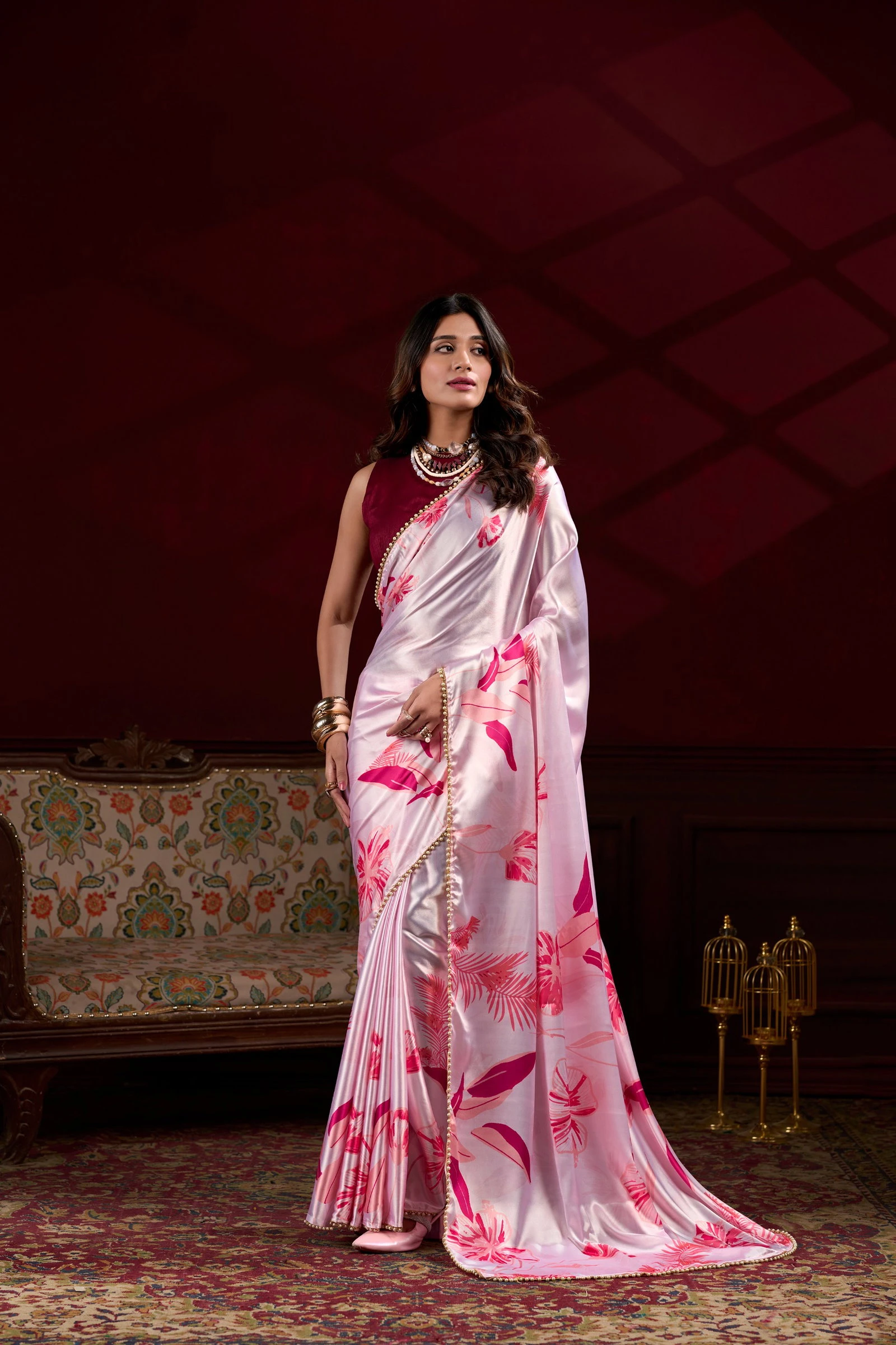 Taraa L 7028 Satin Silk Floral Printed Saree Collection