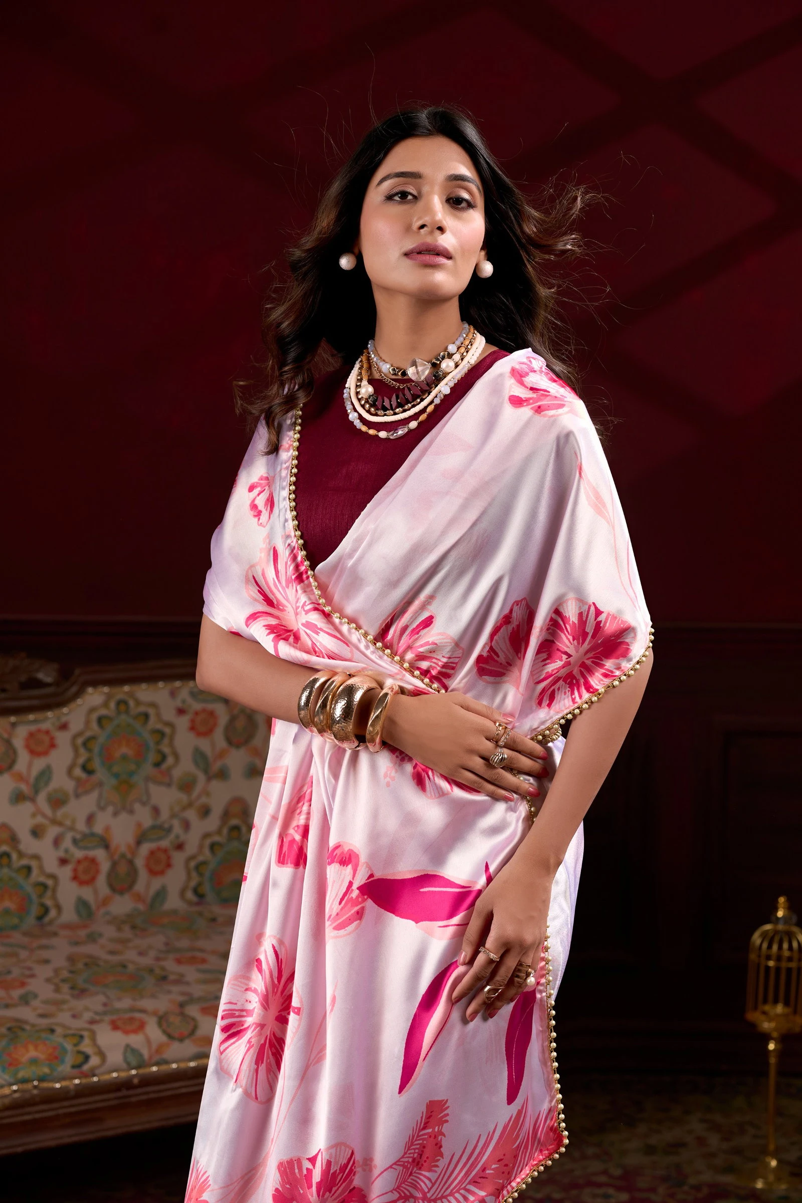 Taraa L 7028 Satin Silk Floral Printed Saree Collection