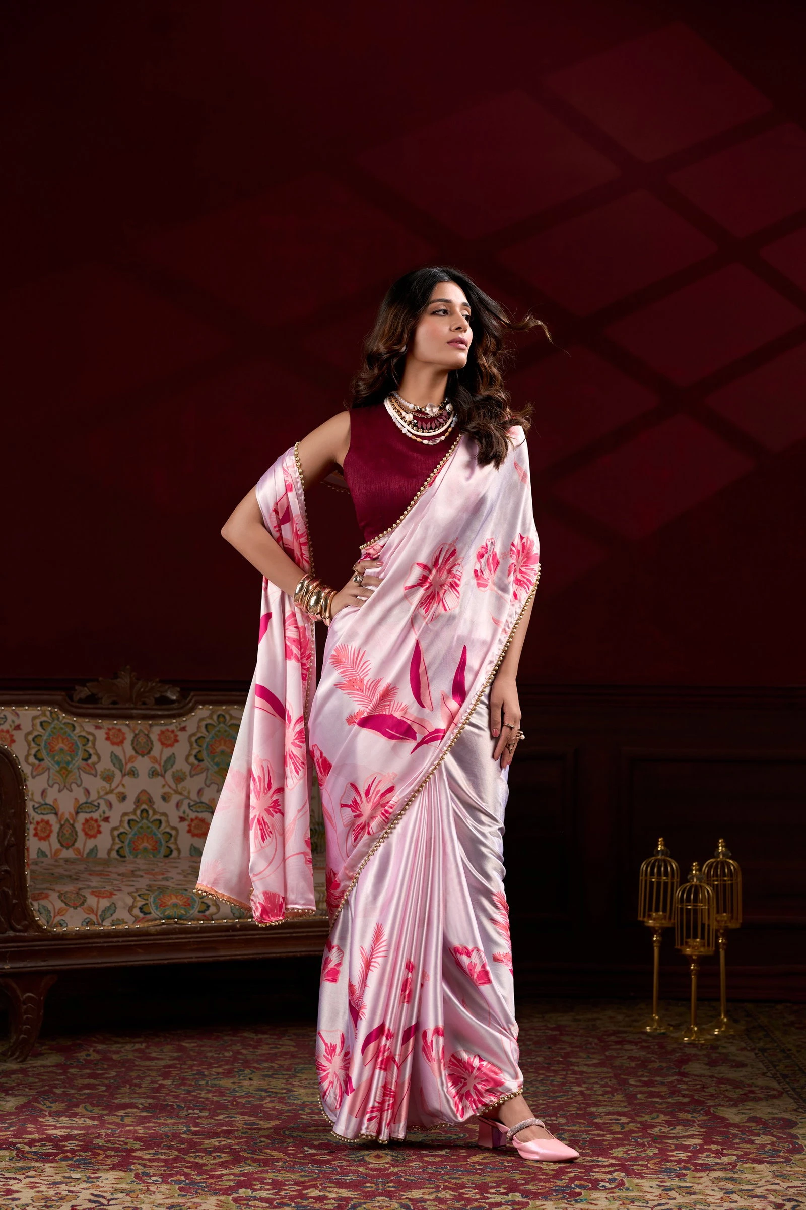 Taraa L 7028 Satin Silk Floral Printed Saree Collection