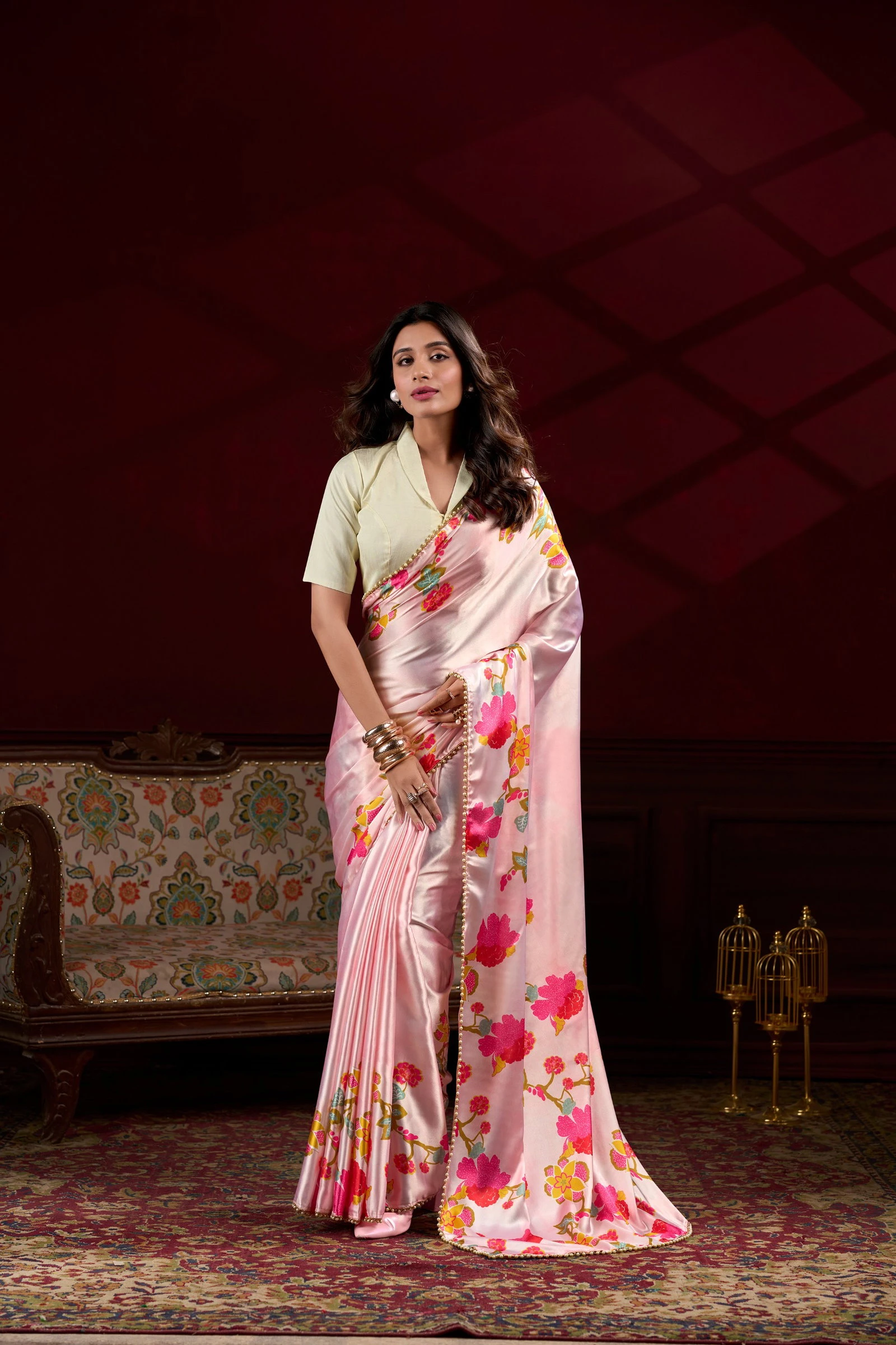 Taraa L 7028 Satin Silk Floral Printed Saree Collection