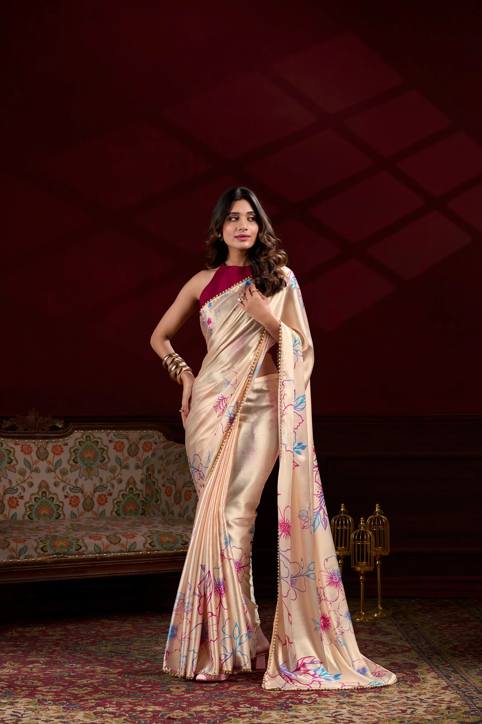 Taraa L 7028 Satin Silk Floral Printed Saree Collection