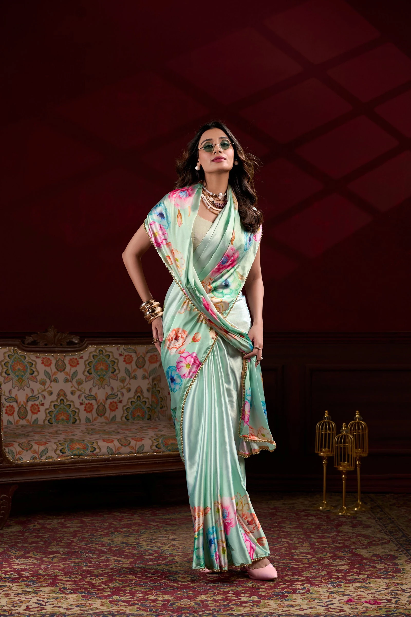 Taraa L 7028 Satin Silk Floral Printed Saree Collection