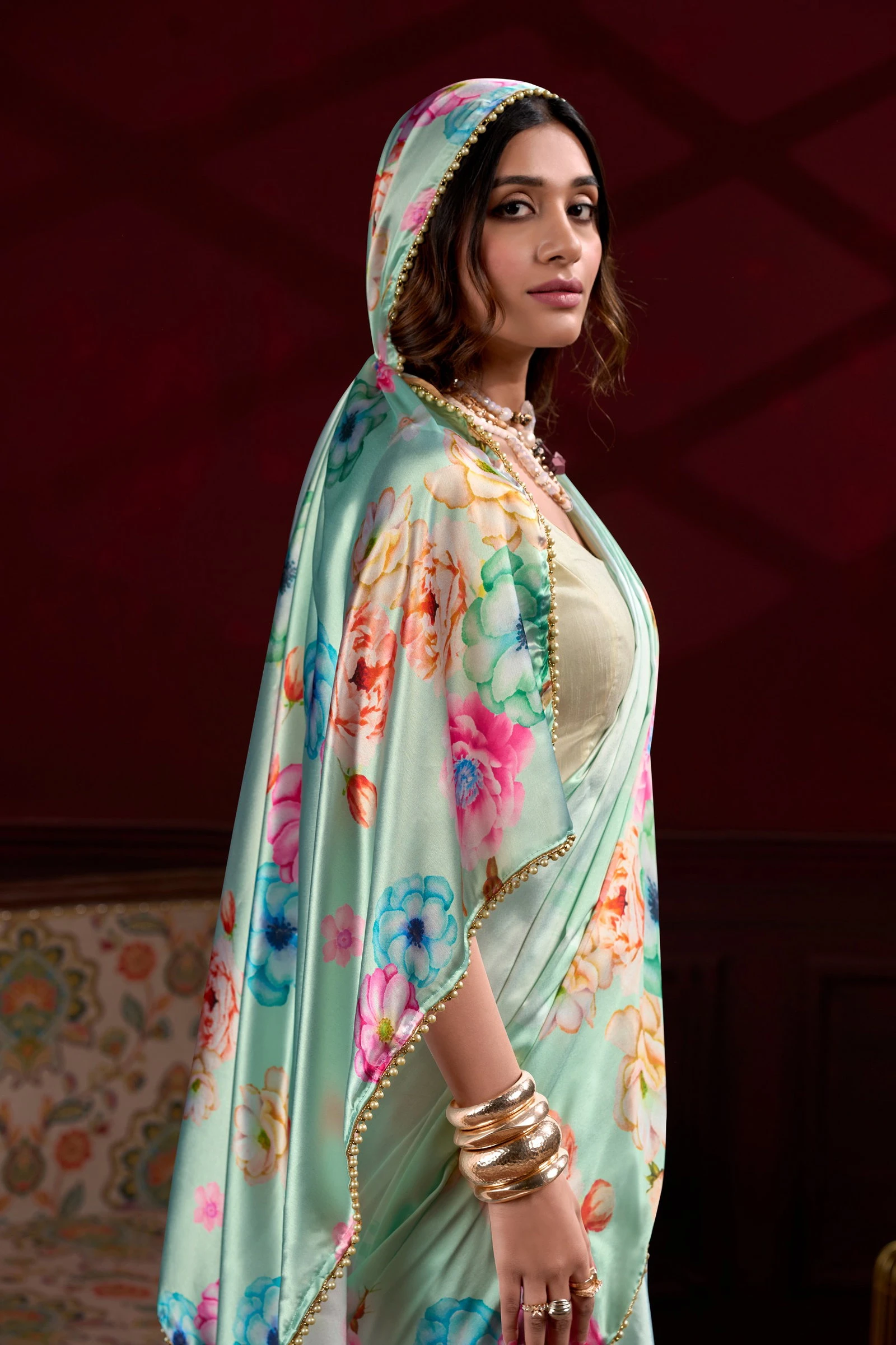 Taraa L 7028 Satin Silk Floral Printed Saree Collection