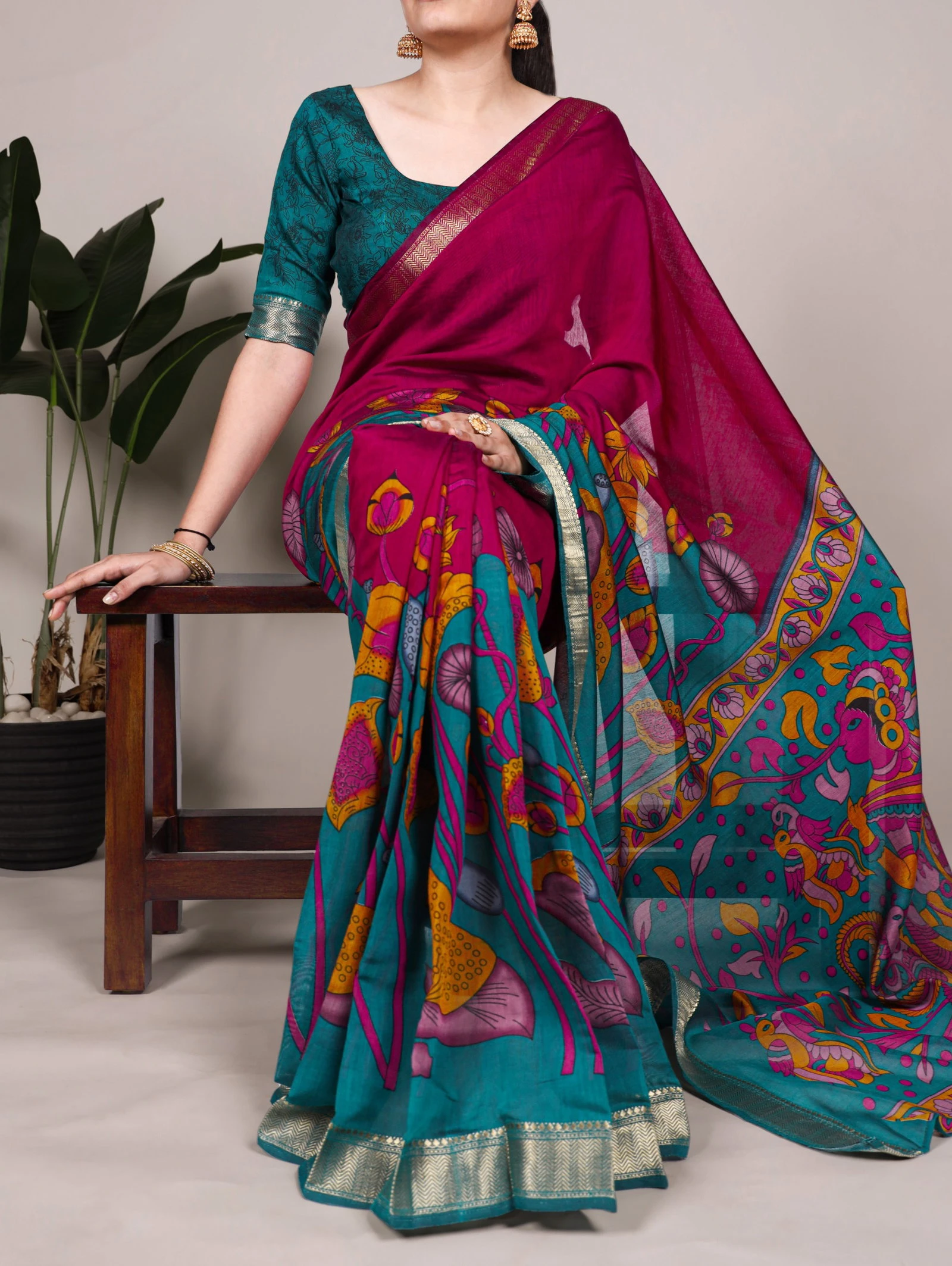 Taraa L 7036 Polyester Viscose Chanderi Floral Printed Saree Collection
