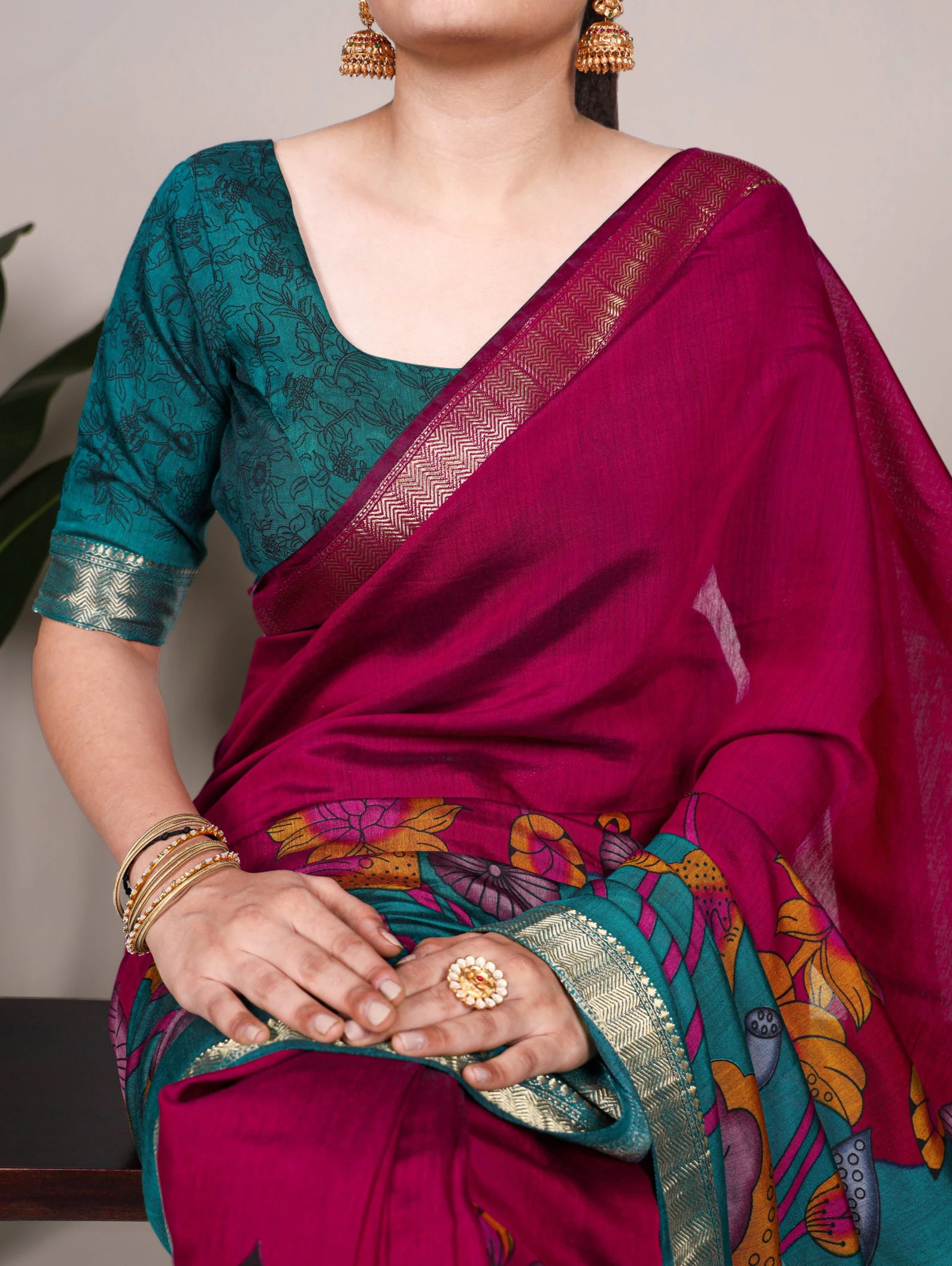Taraa L 7036 Polyester Viscose Chanderi Floral Printed Saree Collection