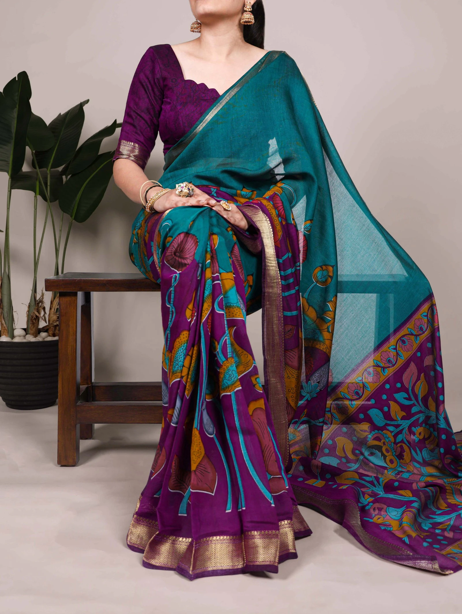 Taraa L 7036 Polyester Viscose Chanderi Floral Printed Saree Collection