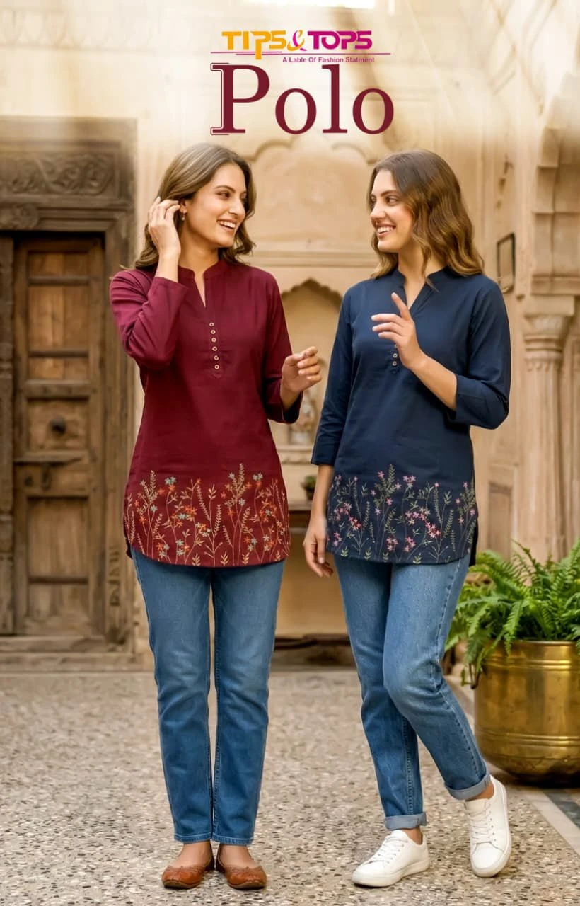 Tips And Tops Polo Heavy Rayon Embroidery Fancy Western Short Kurtis